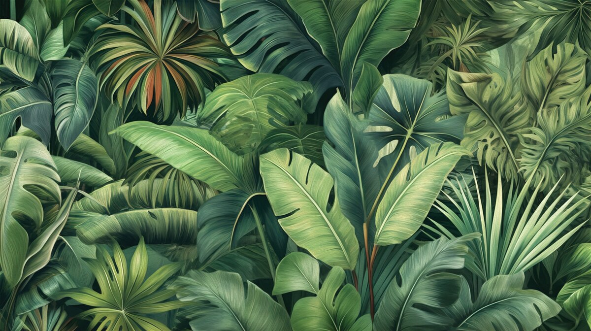 Fototapeta duże zielone liście w dżungli