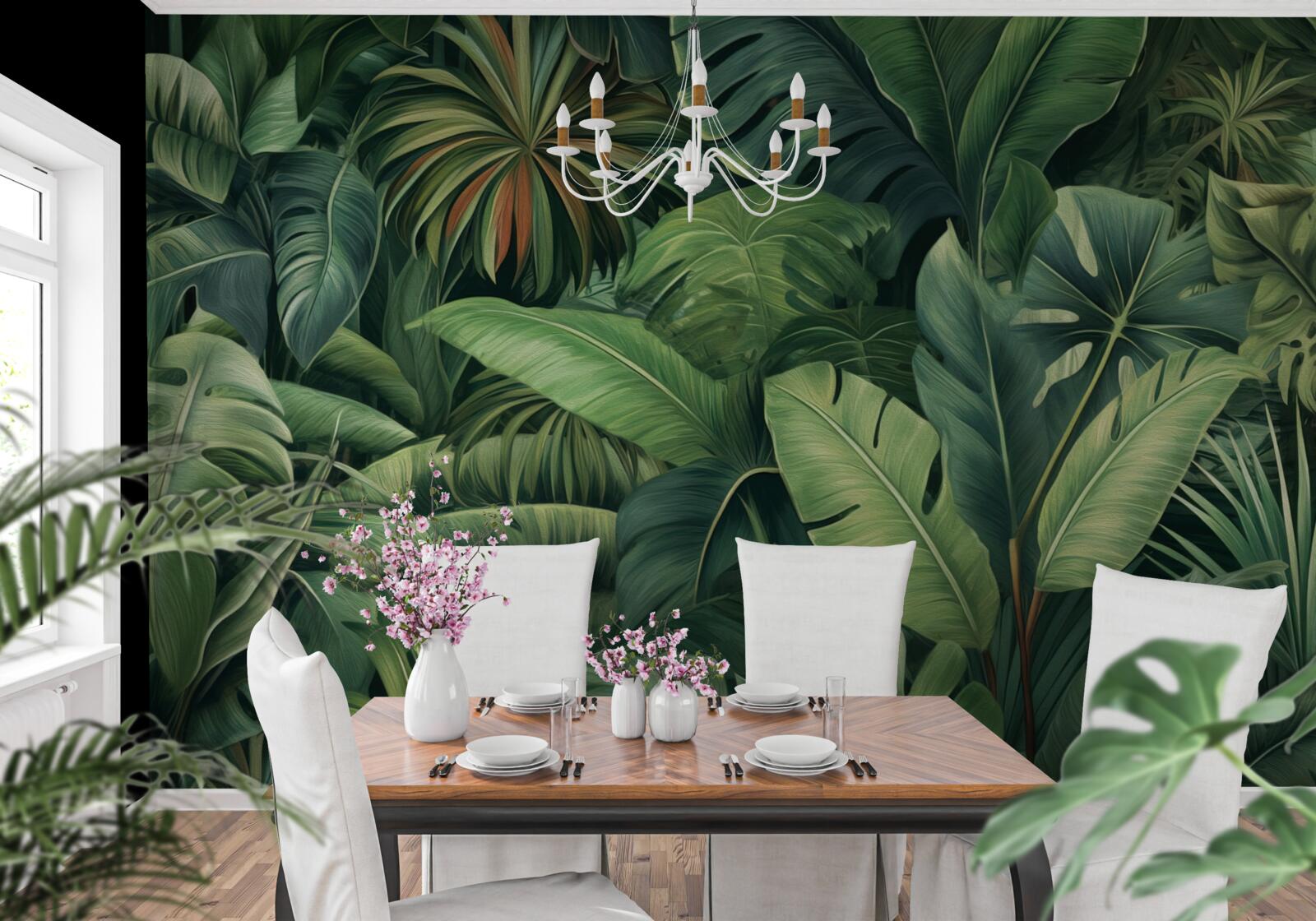 Fototapeta duże zielone liście w dżungli