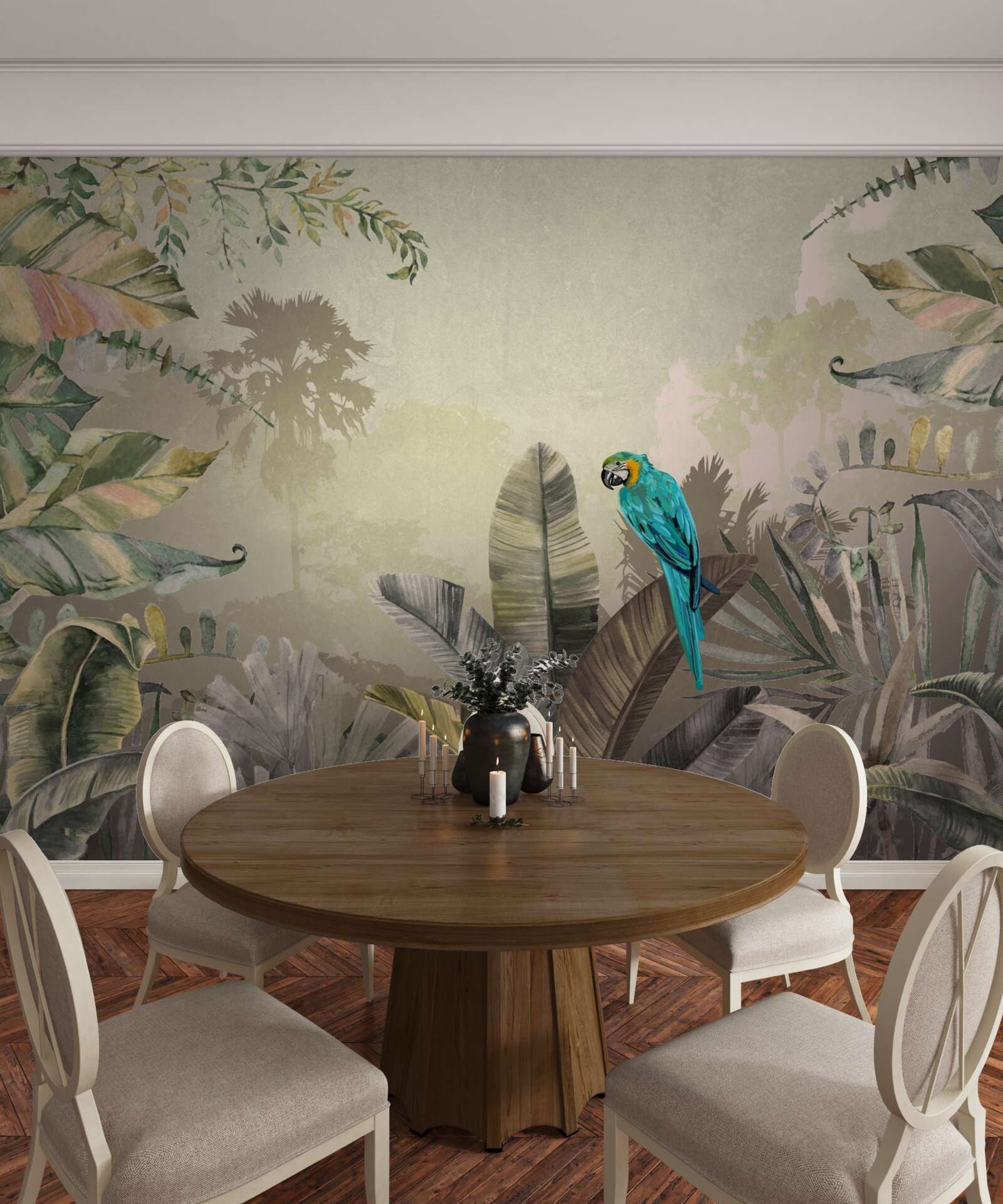 Fototapeta jasna papuga wśród tropikalnej zieleni