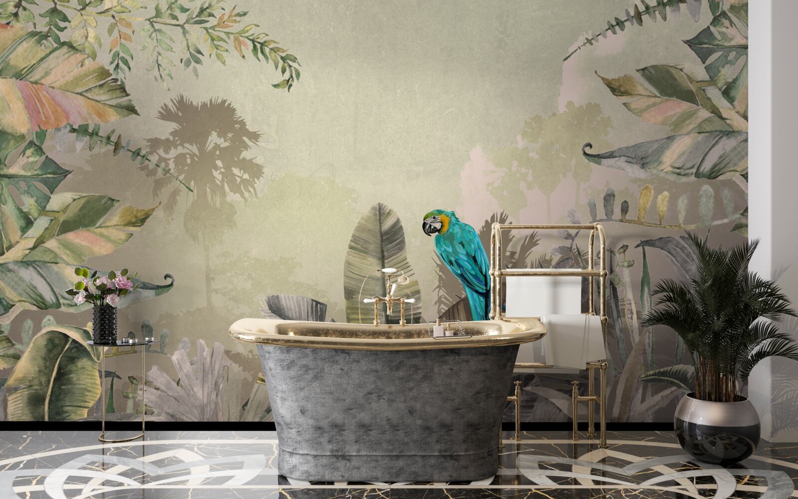 Fototapeta jasna papuga wśród tropikalnej zieleni