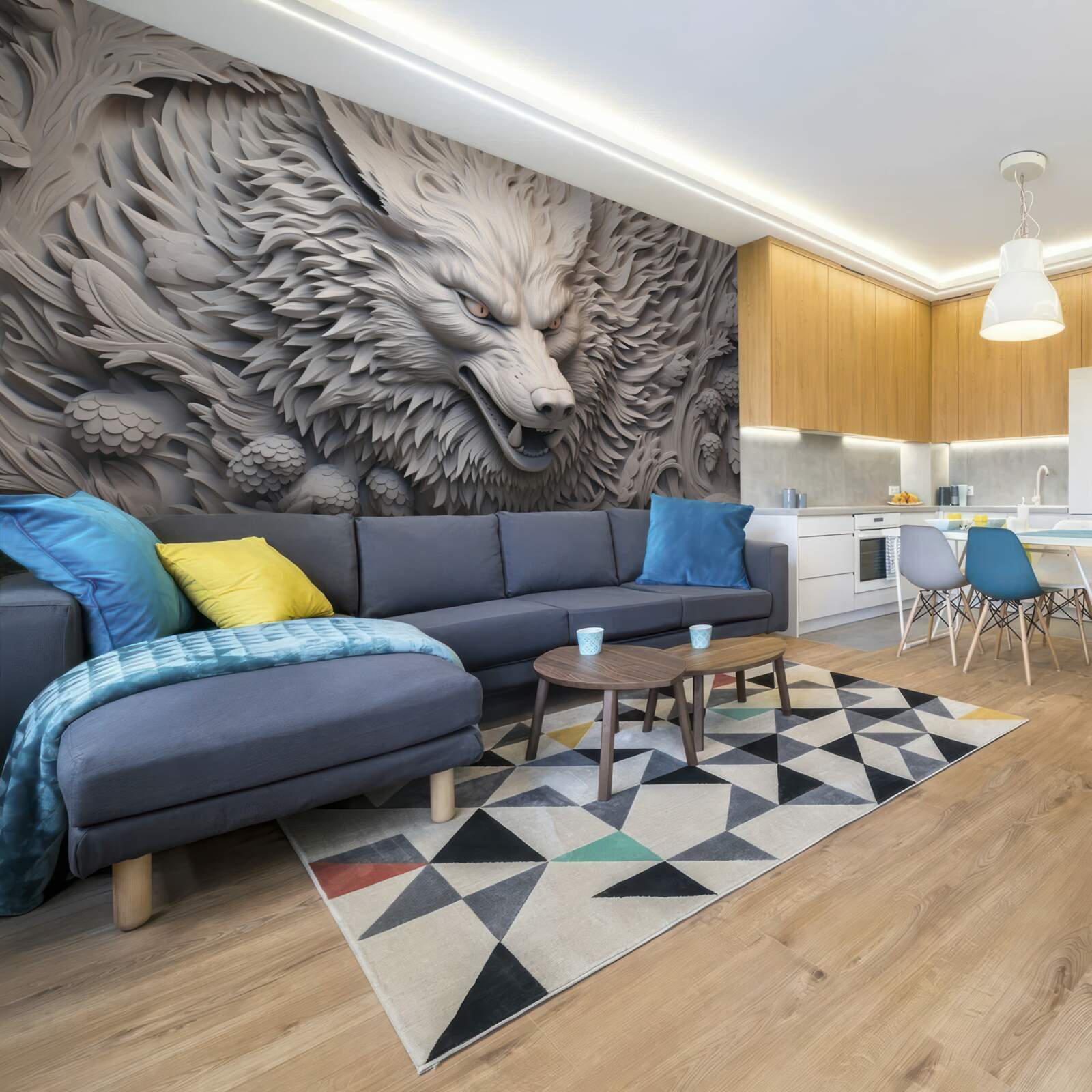 Fototapeta potężny ryk wilka tworzy wieloaspektowy obraz