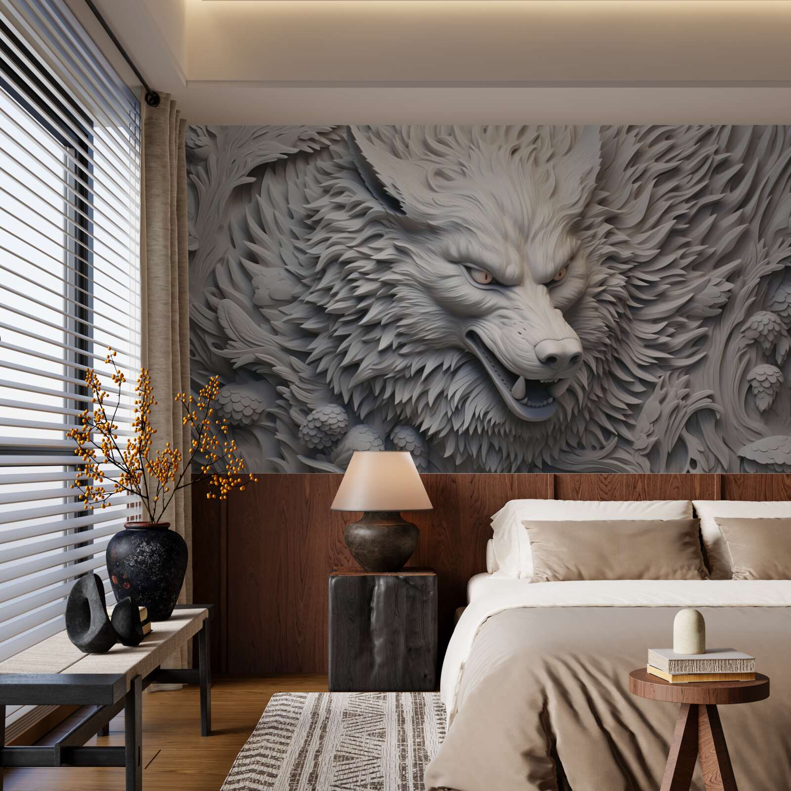 Fototapeta potężny ryk wilka tworzy wieloaspektowy obraz