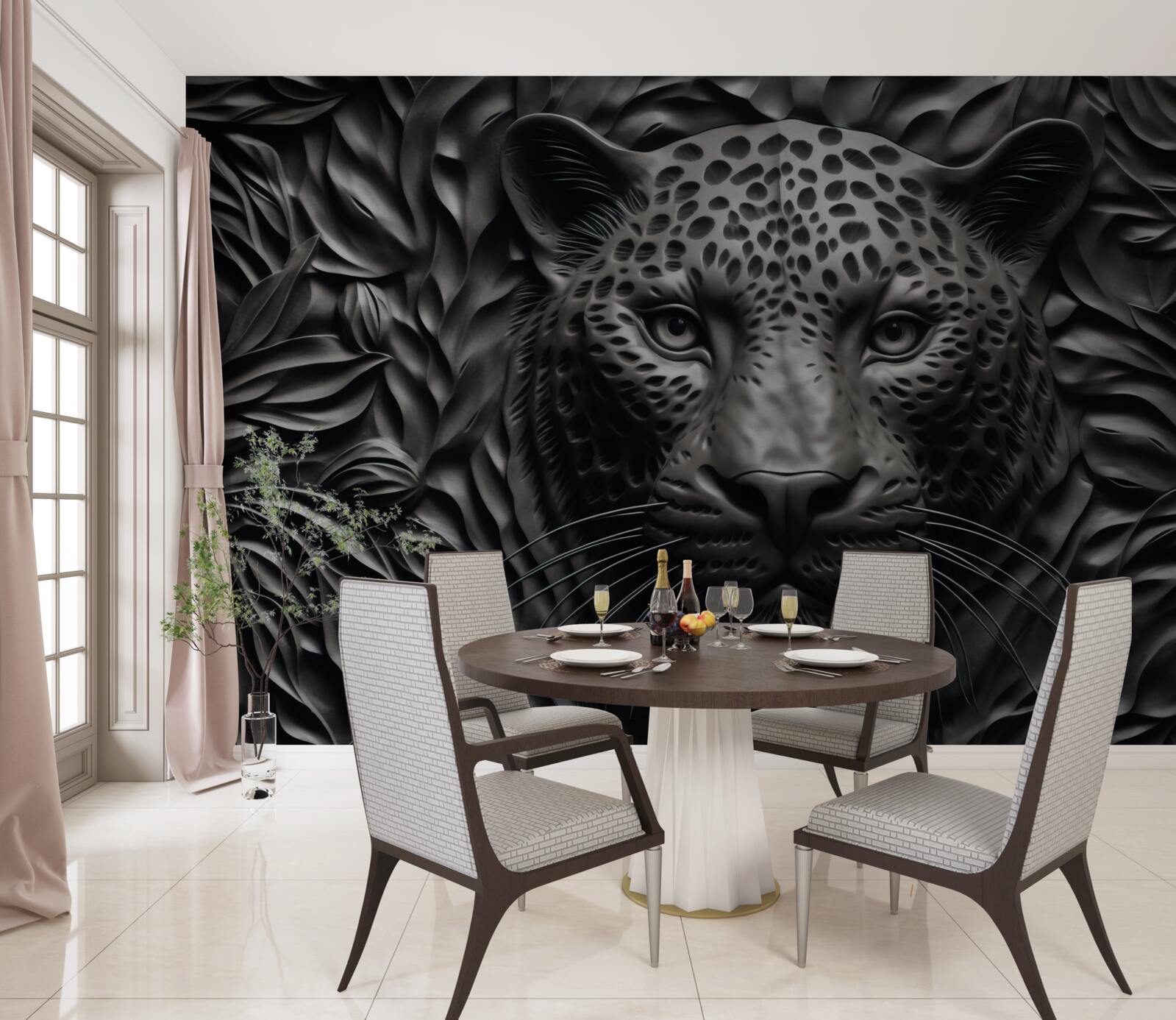 Fototapeta czarny tygrys na drzewie imponujących rozmiarów