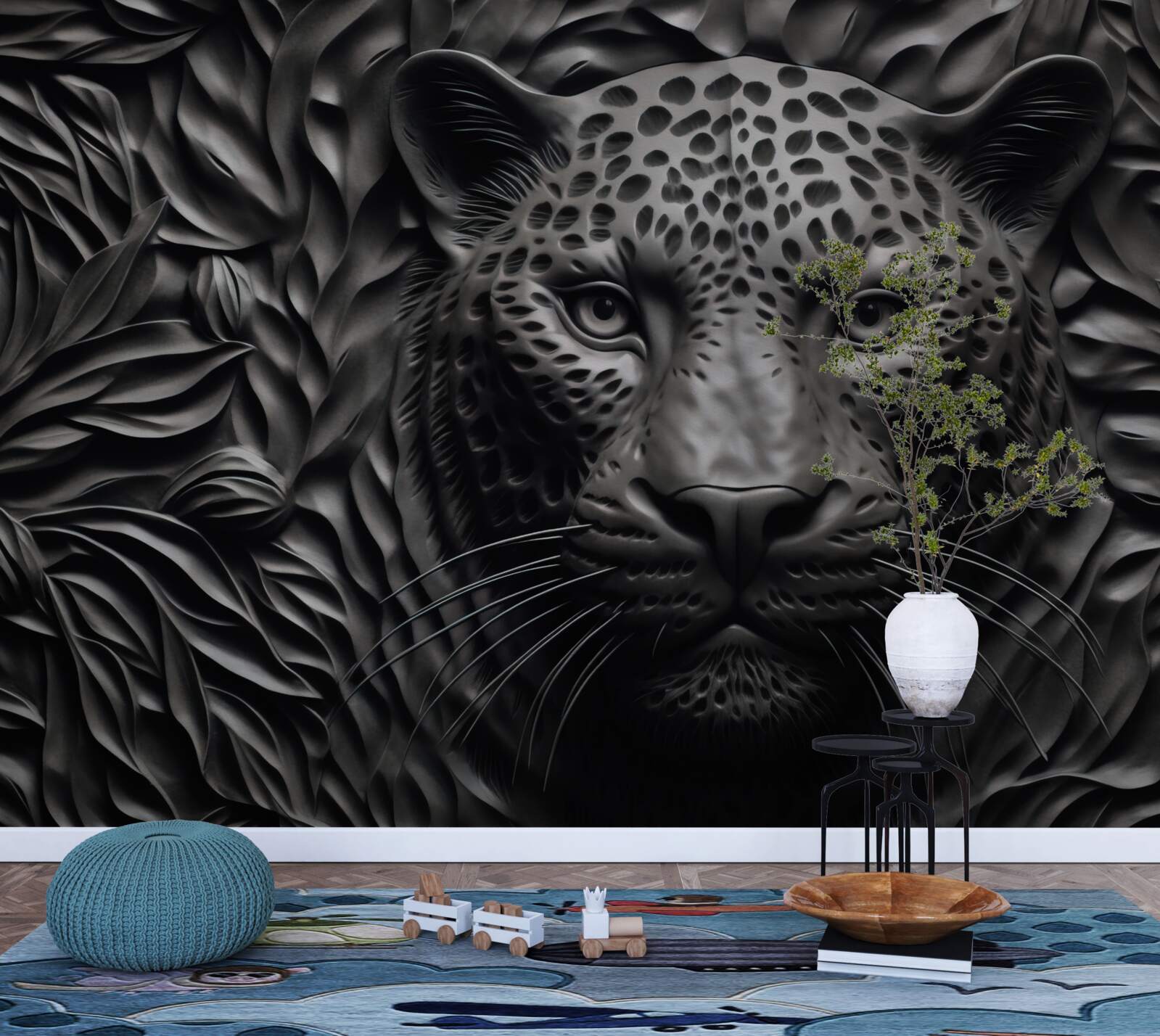 Fototapeta czarny tygrys na drzewie imponujących rozmiarów