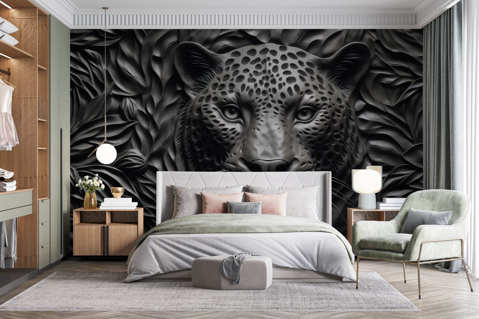 Fototapeta czarny tygrys na drzewie imponujących rozmiarów