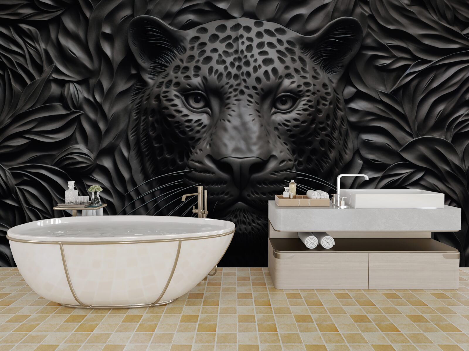 Fototapeta czarny tygrys na drzewie imponujących rozmiarów