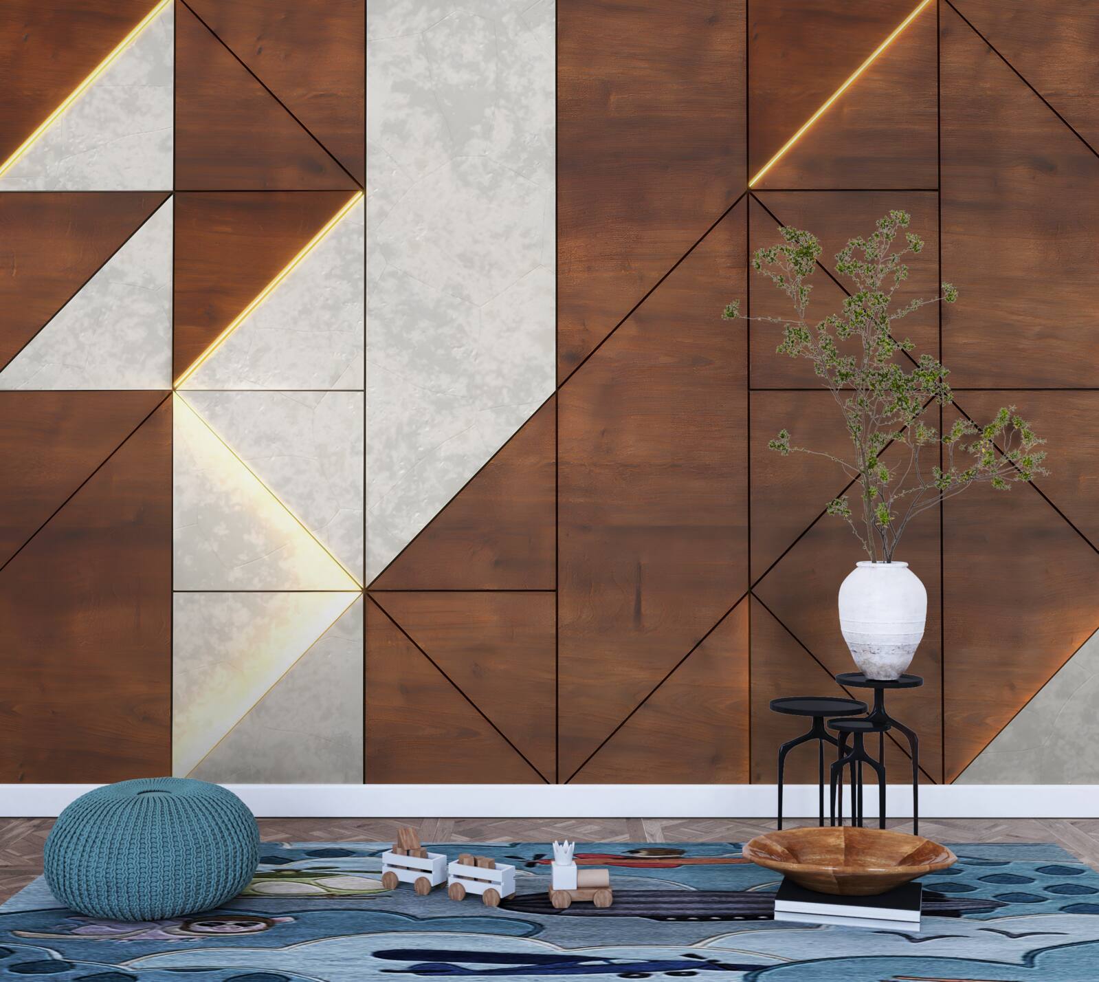 Fototapeta figury geometryczne na drewnianej podłodze
