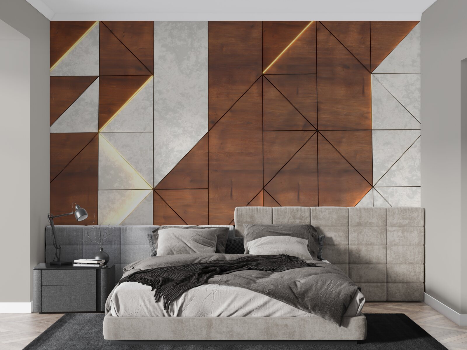 Fototapeta figury geometryczne na drewnianej podłodze