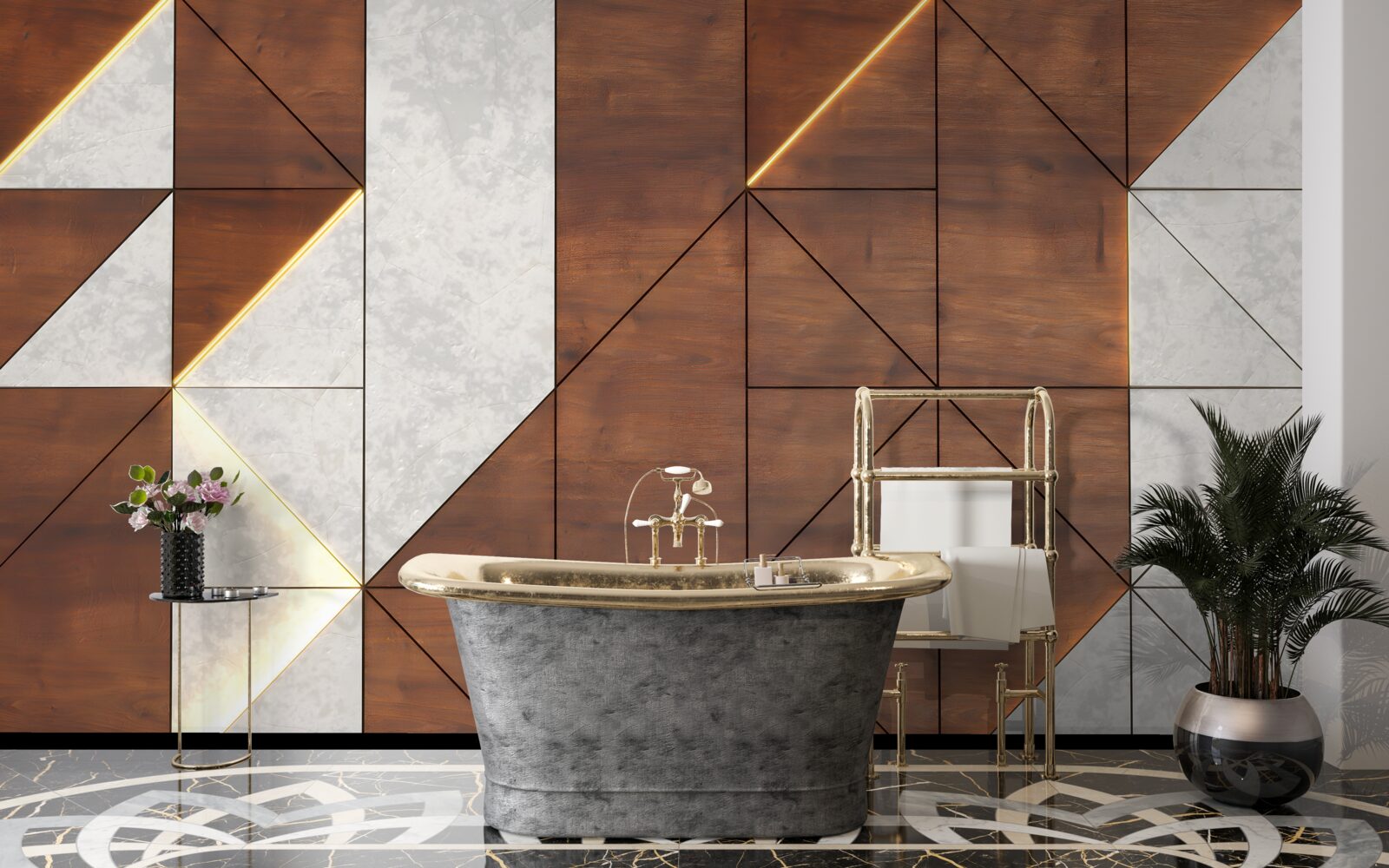 Fototapeta figury geometryczne na drewnianej podłodze