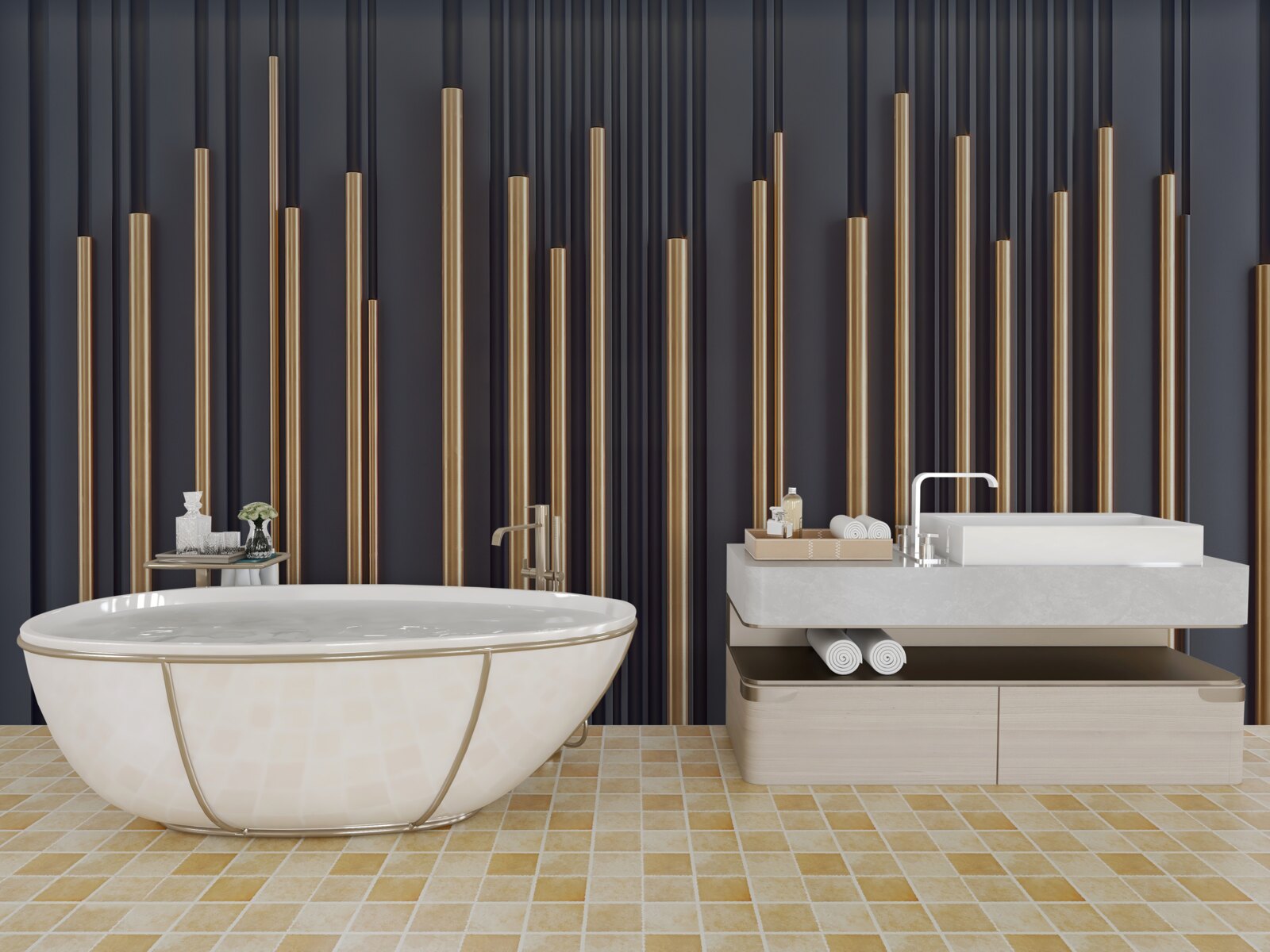 Fototapeta złote wstawki na pionowych liniach