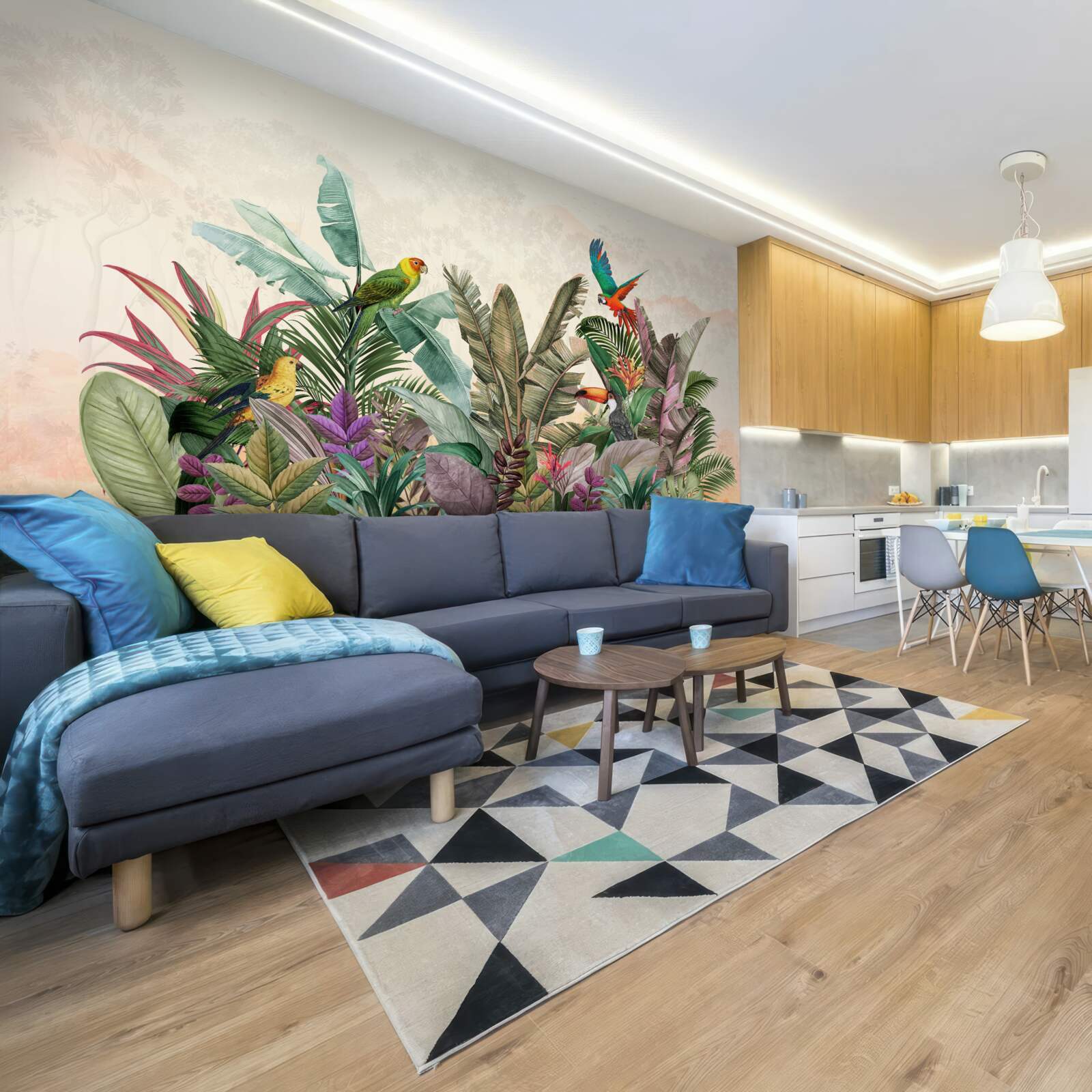 Fototapeta liście tropikalne ozdobione ptakami