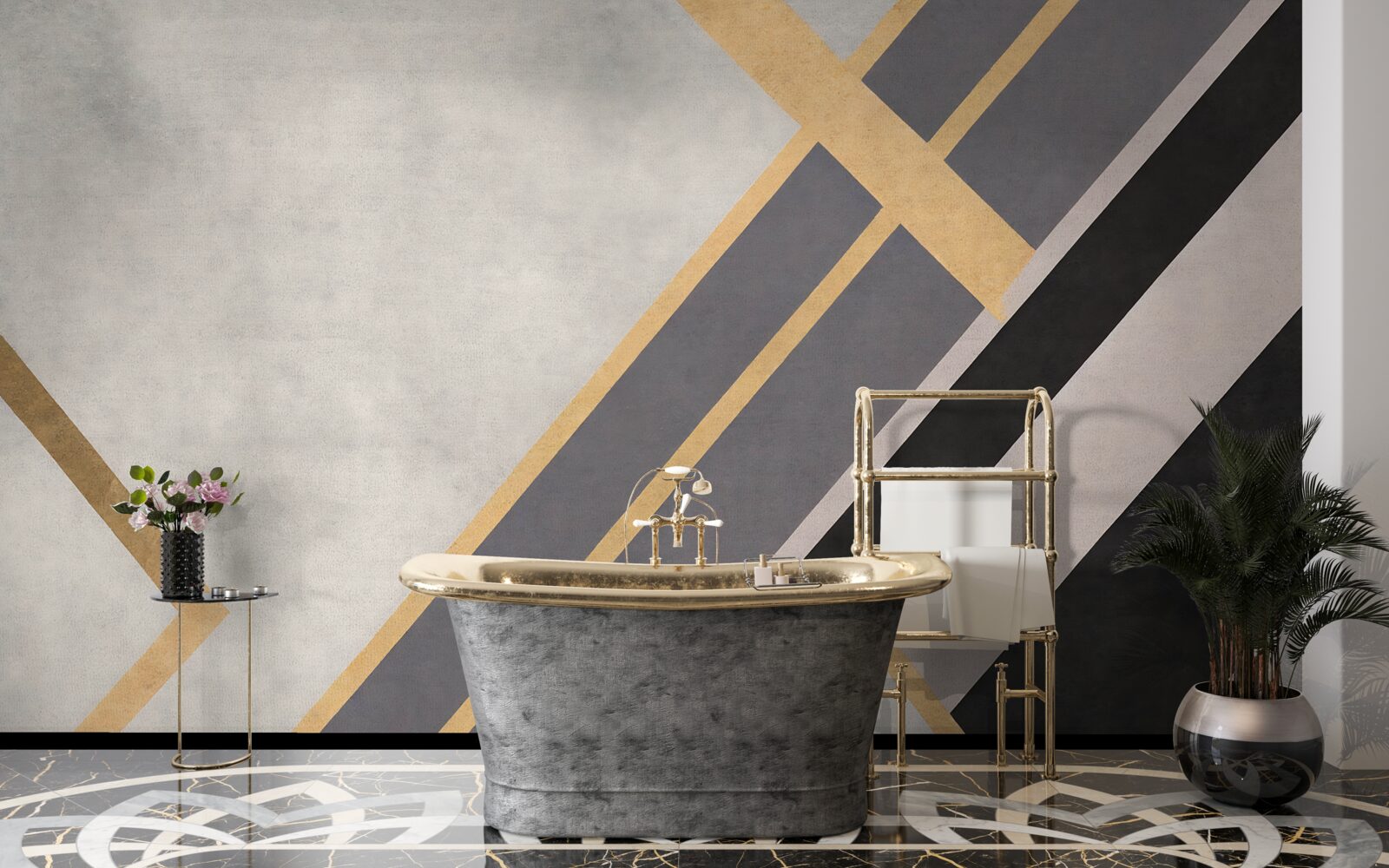 Fototapeta kolorowe linie na płytkach są ułożone równomiernie