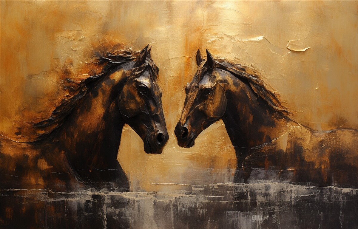 Fototapeta dwa konie w wodzie