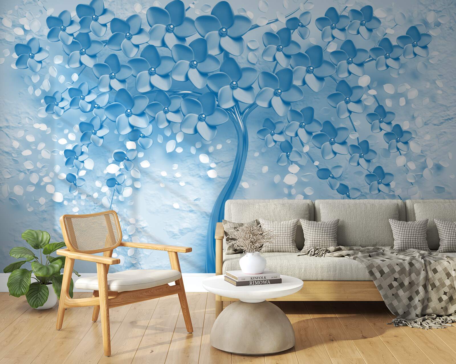 Fototapeta rozległe niebieskie drzewo z kwiatami