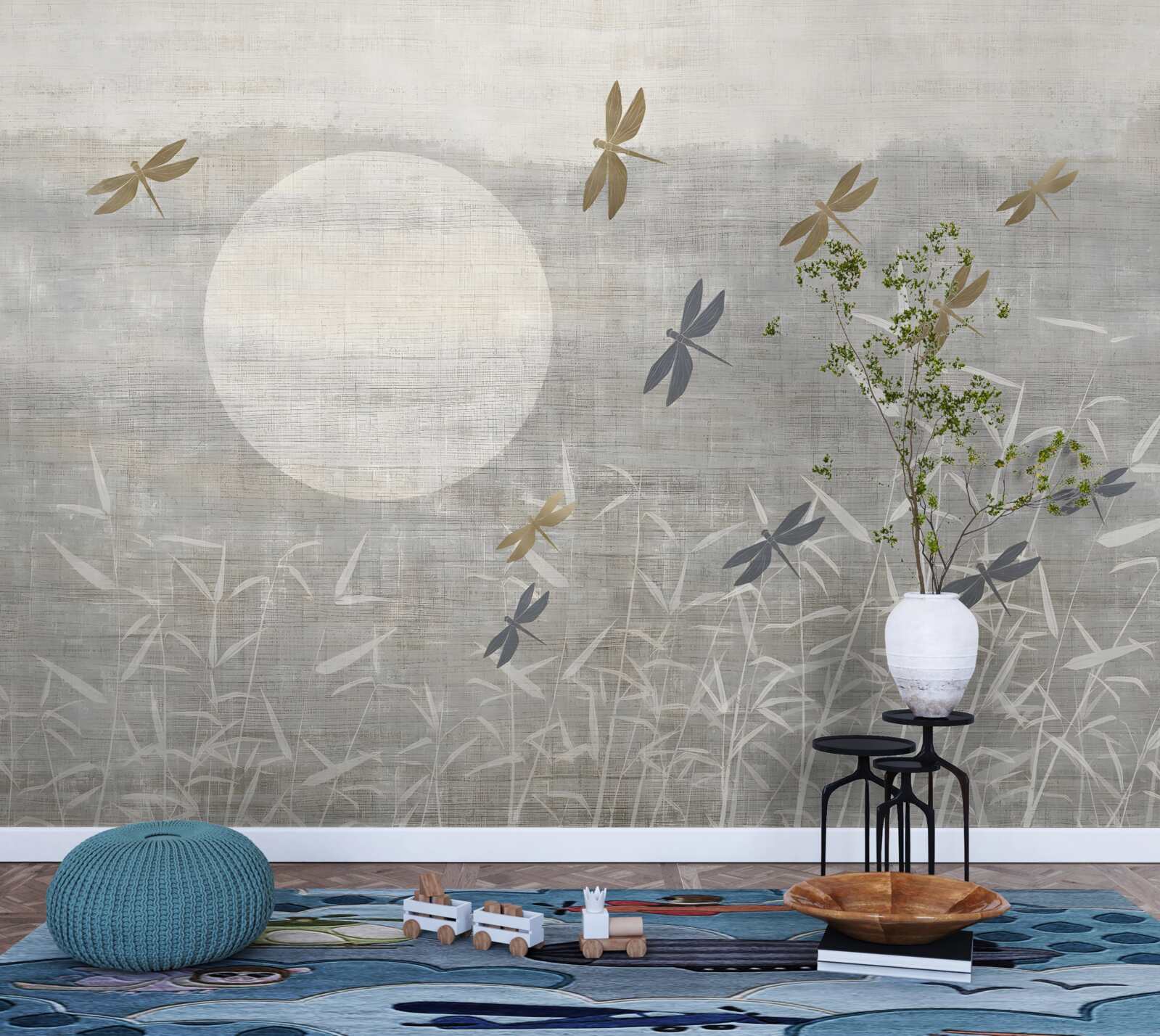 Fototapeta ważki latają nad polem