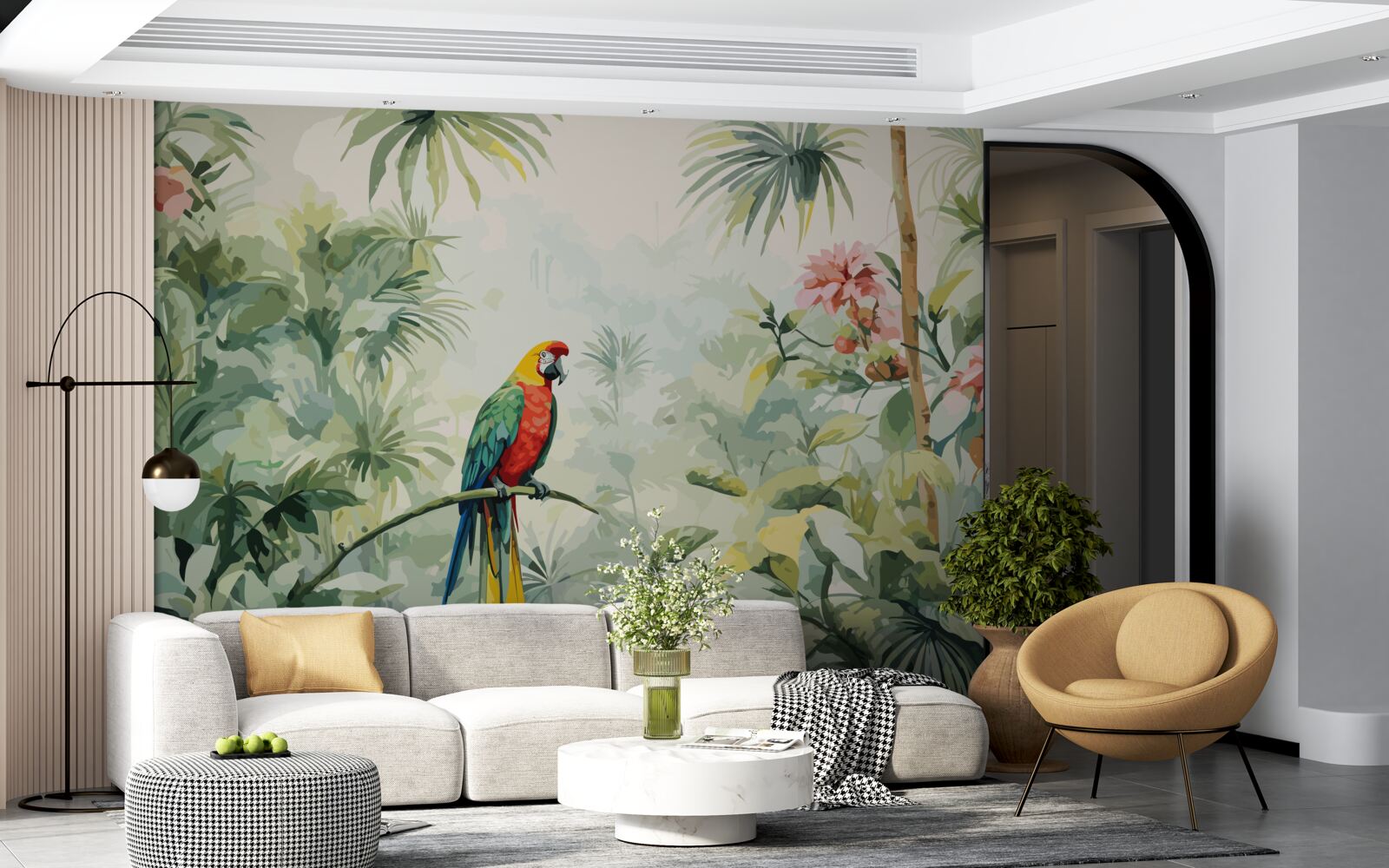 Fototapeta bujne szmaragdowe zarośla i papuga