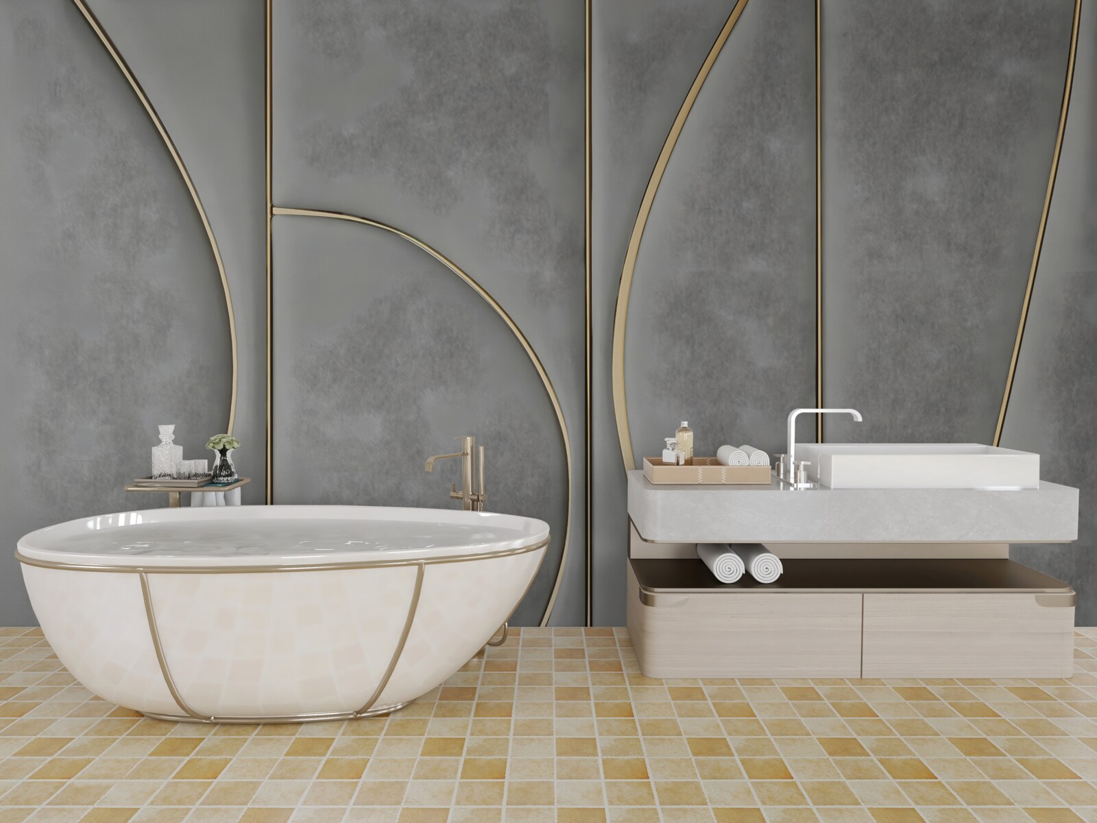 Fototapeta szara tekstura ze złotymi liniami