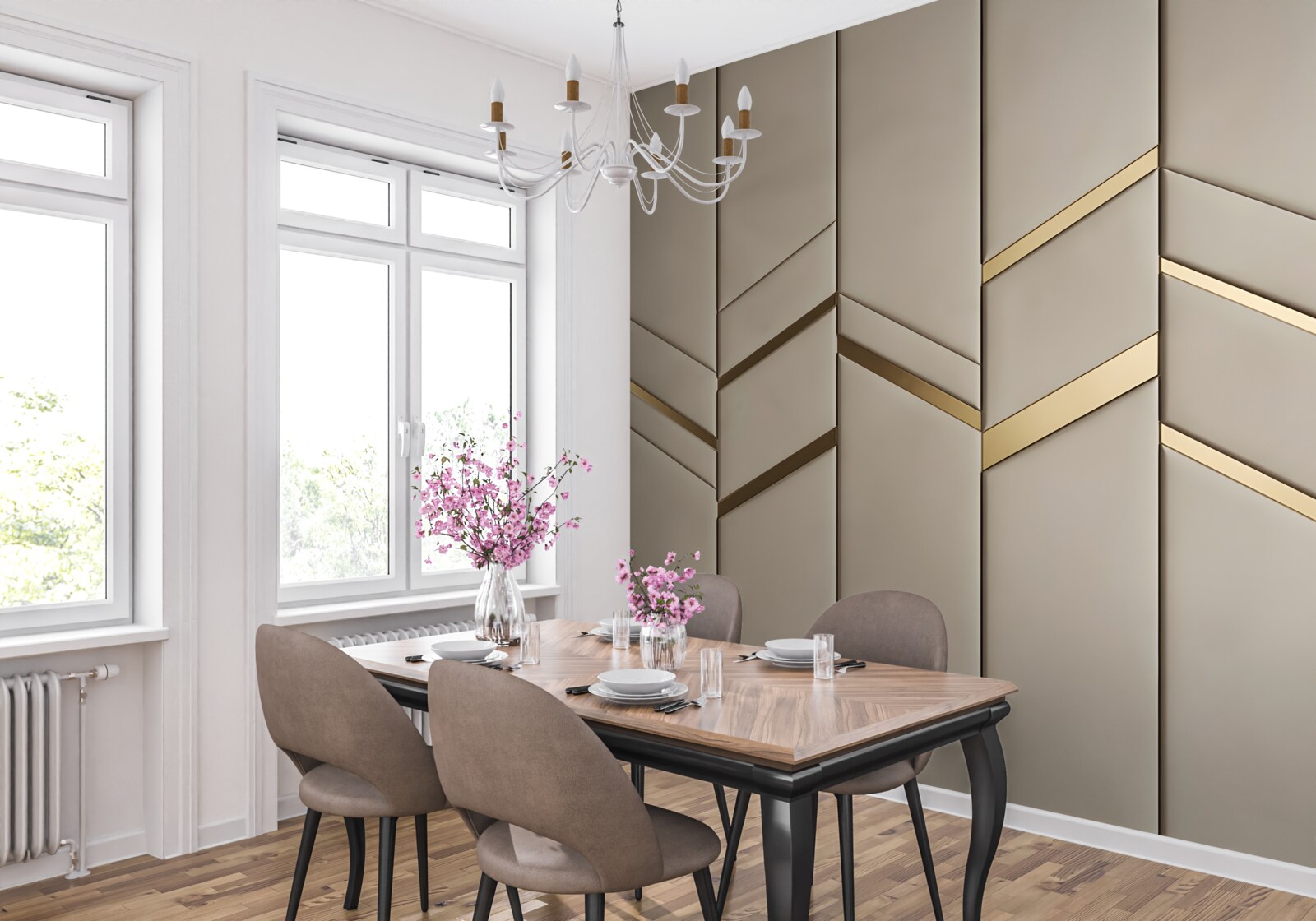 Fototapeta złoty podział na jasnym drewnie