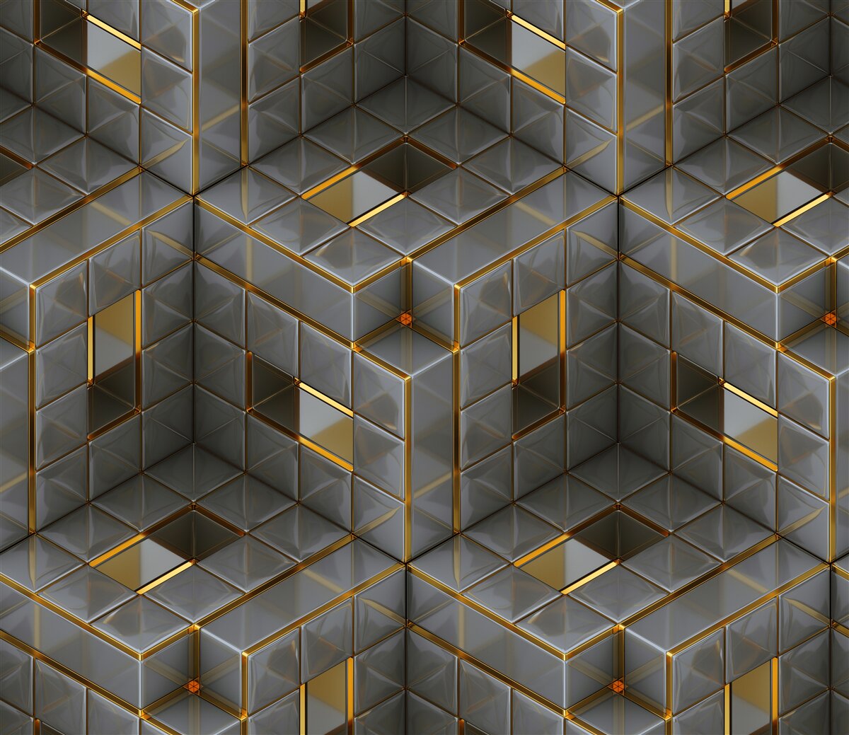 Fototapeta kostki 3d ze złotymi elementami