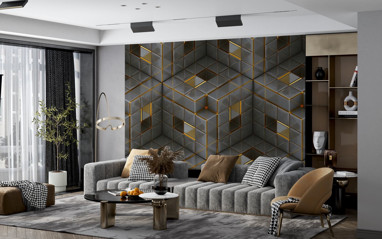 Fototapeta kostki 3d ze złotymi elementami