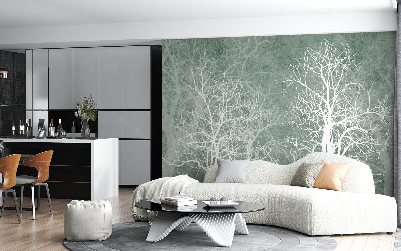 Fototapeta drzewa w śnieżnobiałej dekoracji na tle nocnego nieba