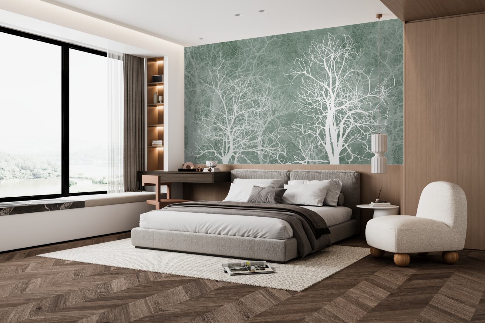 Fototapeta drzewa w śnieżnobiałej dekoracji na tle nocnego nieba