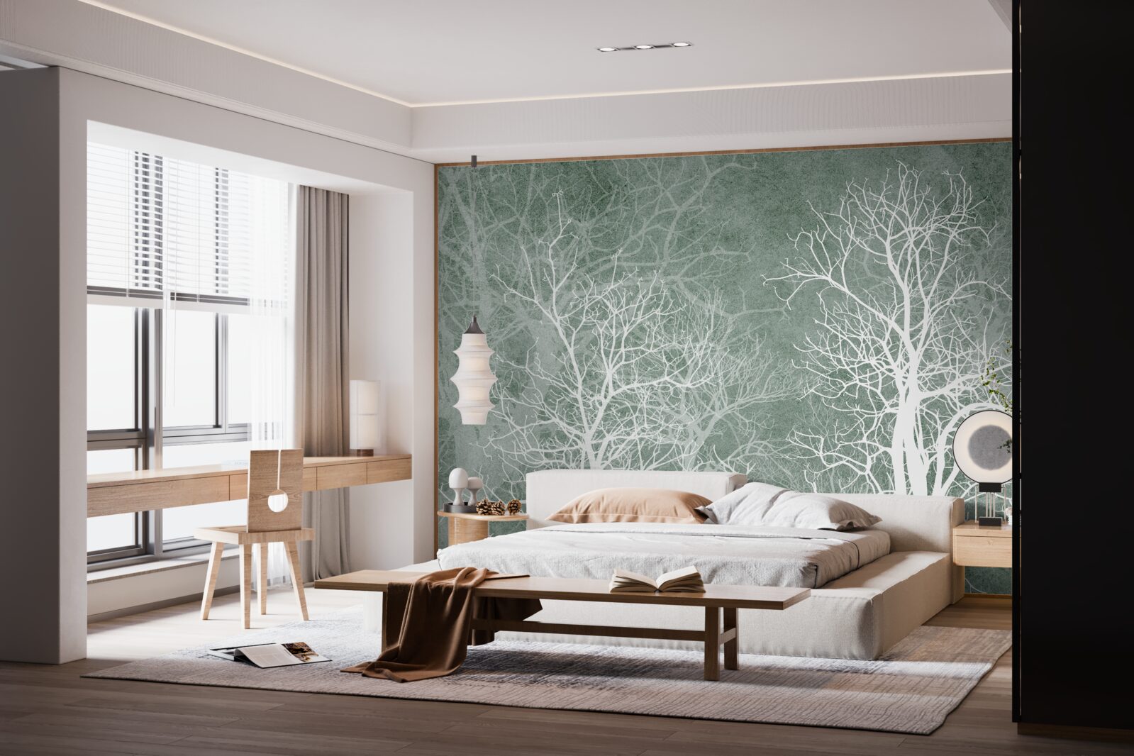 Fototapeta drzewa w śnieżnobiałej dekoracji na tle nocnego nieba