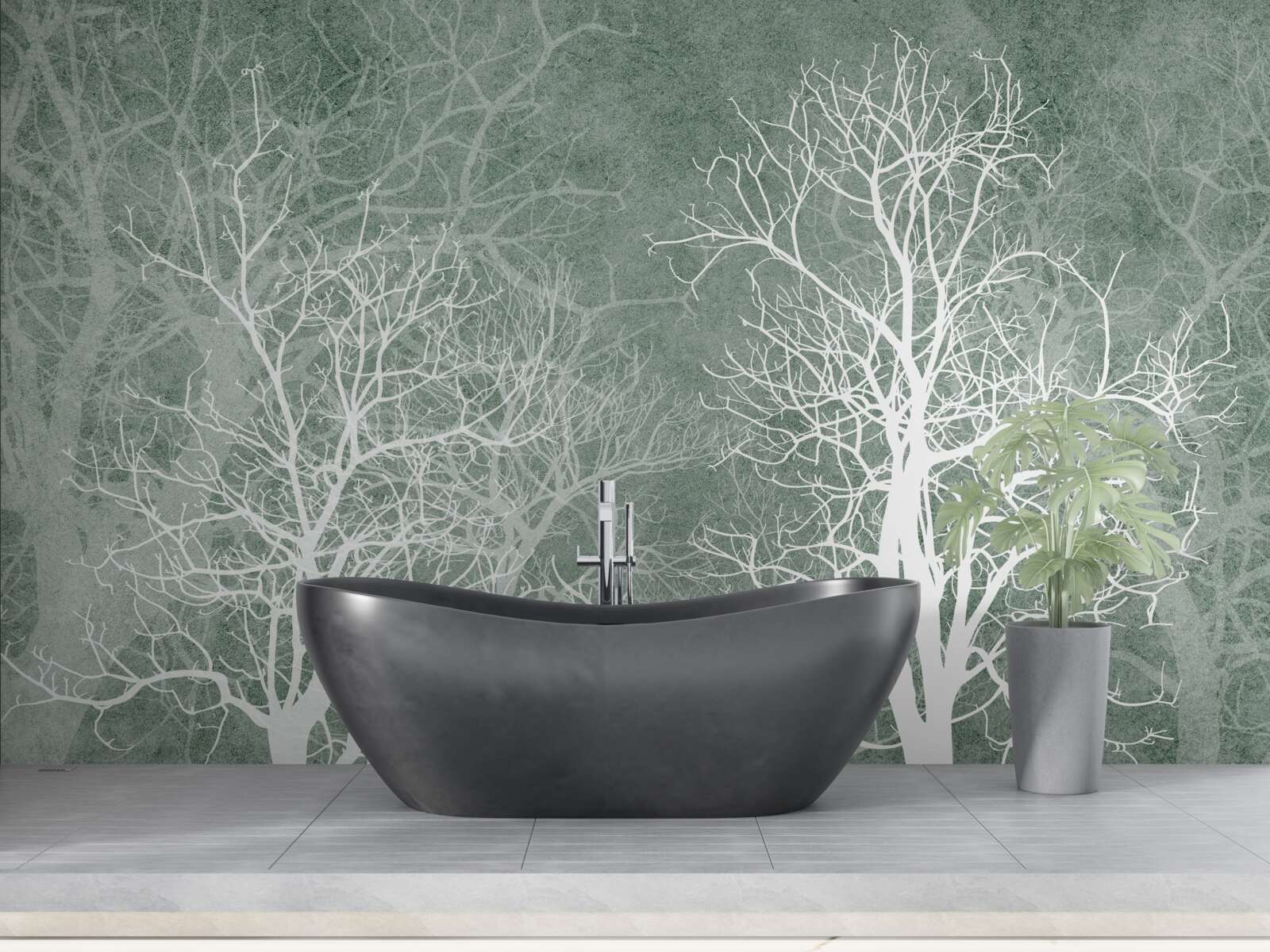 Fototapeta drzewa w śnieżnobiałej dekoracji na tle nocnego nieba