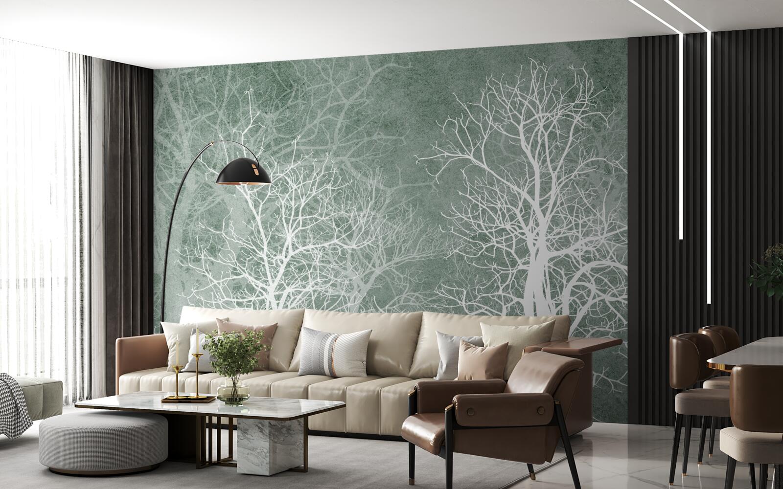 Fototapeta drzewa w śnieżnobiałej dekoracji na tle nocnego nieba