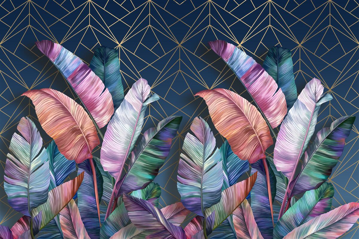 Fototapeta w nocy liście paproci świecą jasnymi kolorami