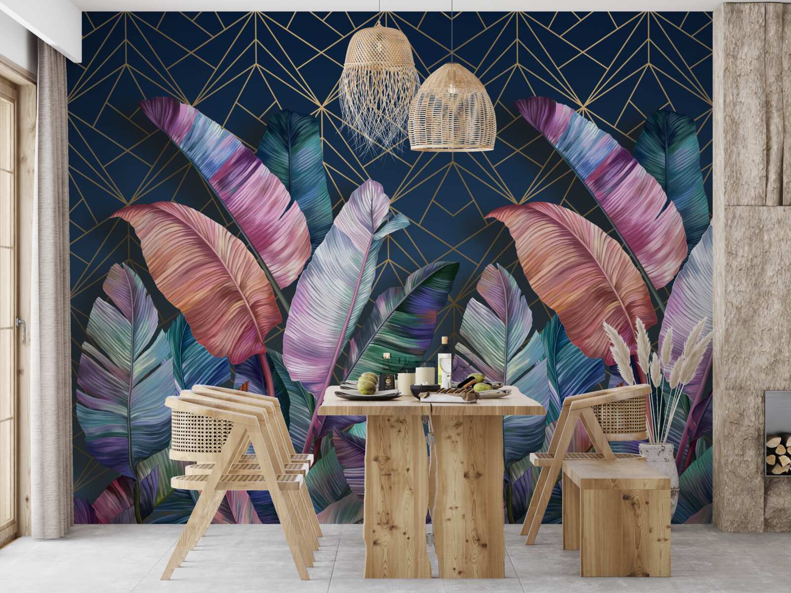 Fototapeta w nocy liście paproci świecą jasnymi kolorami