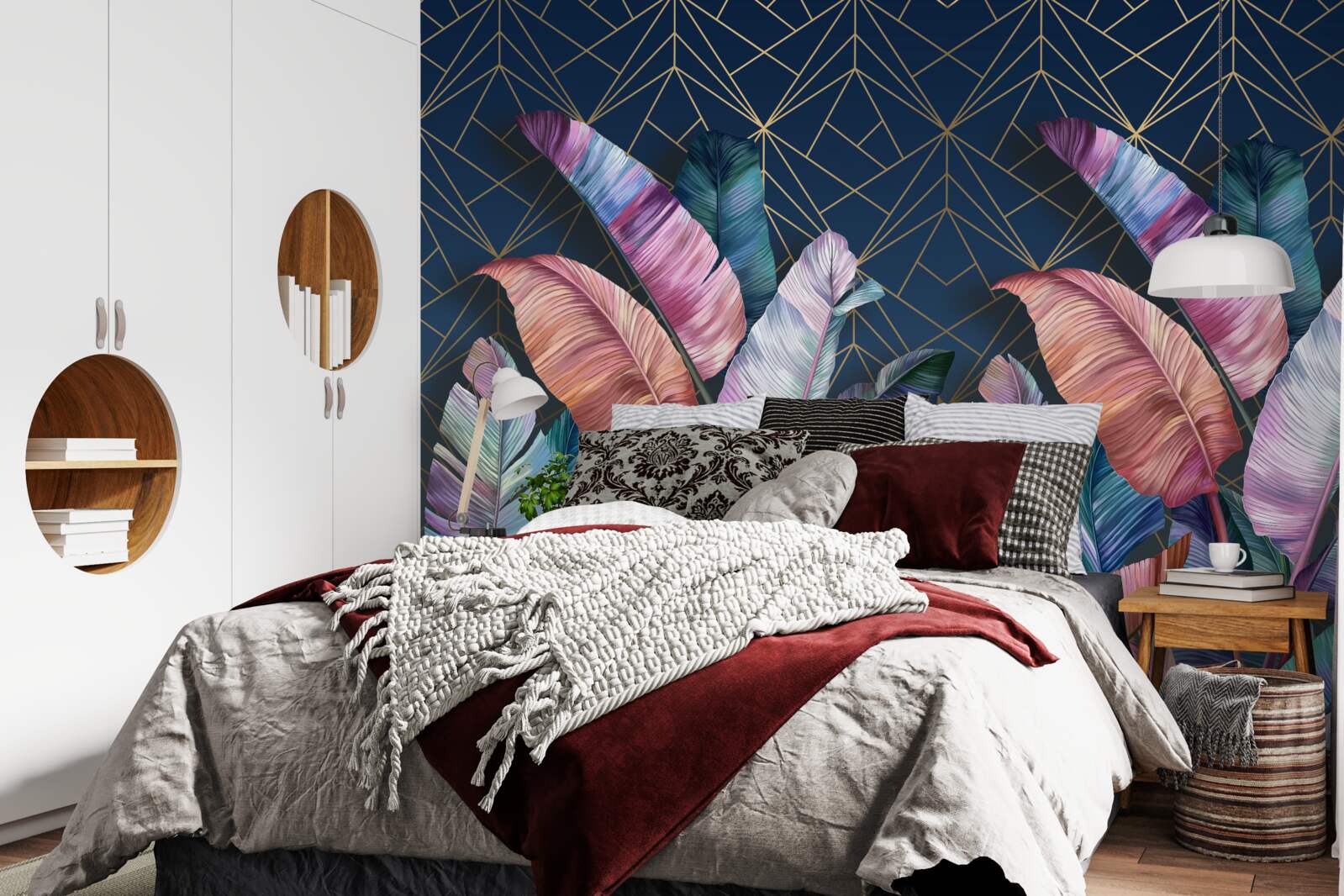 Fototapeta w nocy liście paproci świecą jasnymi kolorami