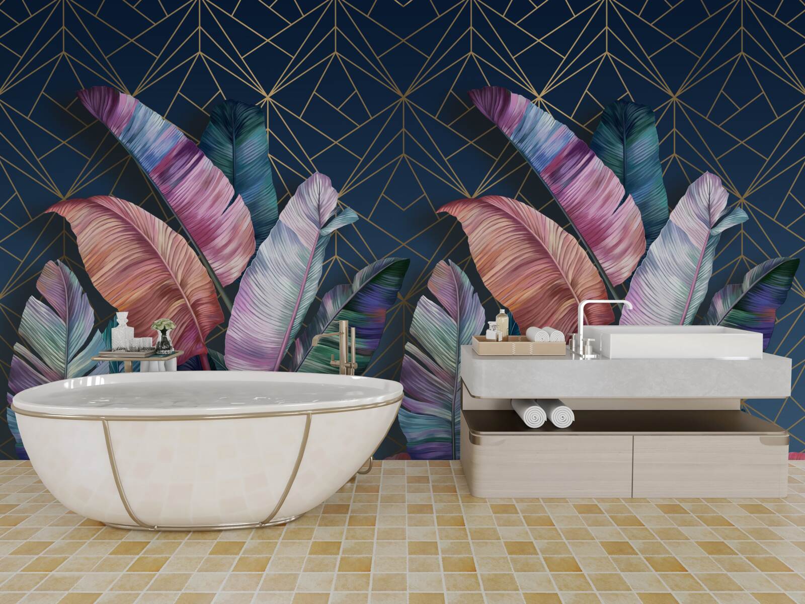 Fototapeta w nocy liście paproci świecą jasnymi kolorami