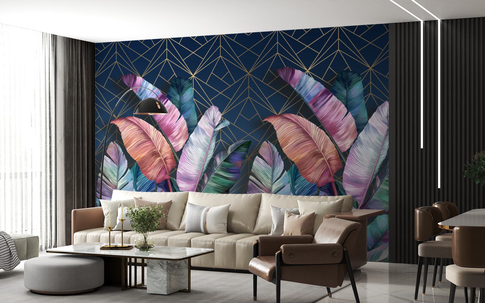 Fototapeta w nocy liście paproci świecą jasnymi kolorami