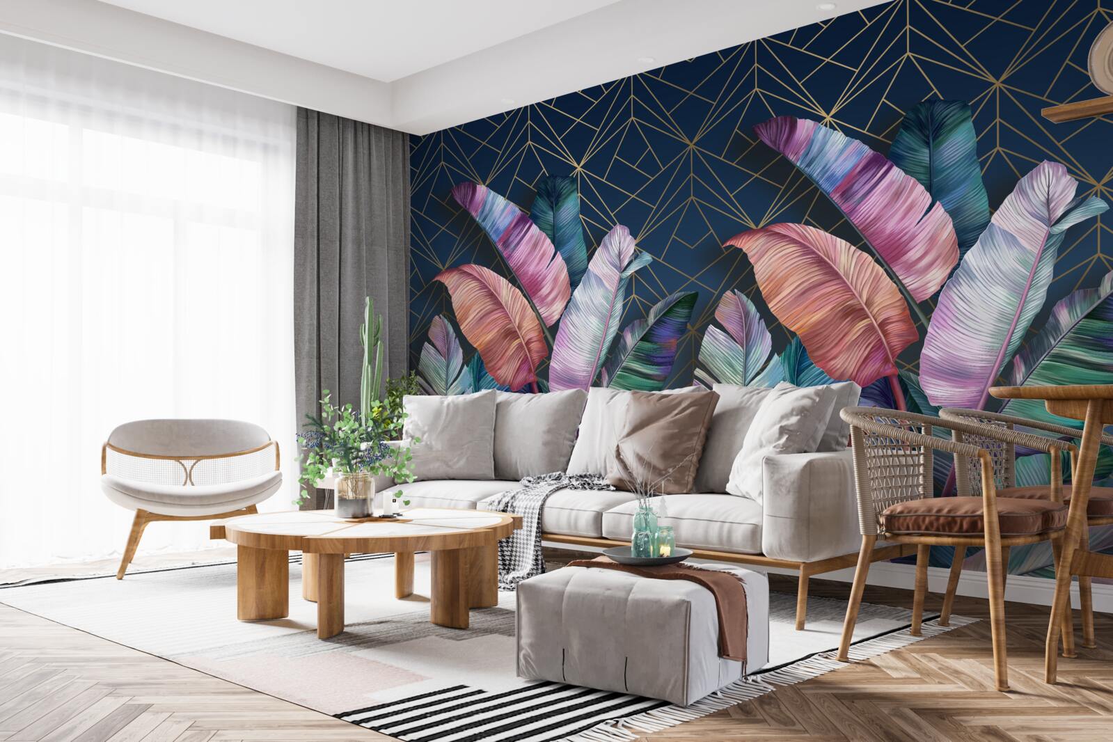 Fototapeta w nocy liście paproci świecą jasnymi kolorami