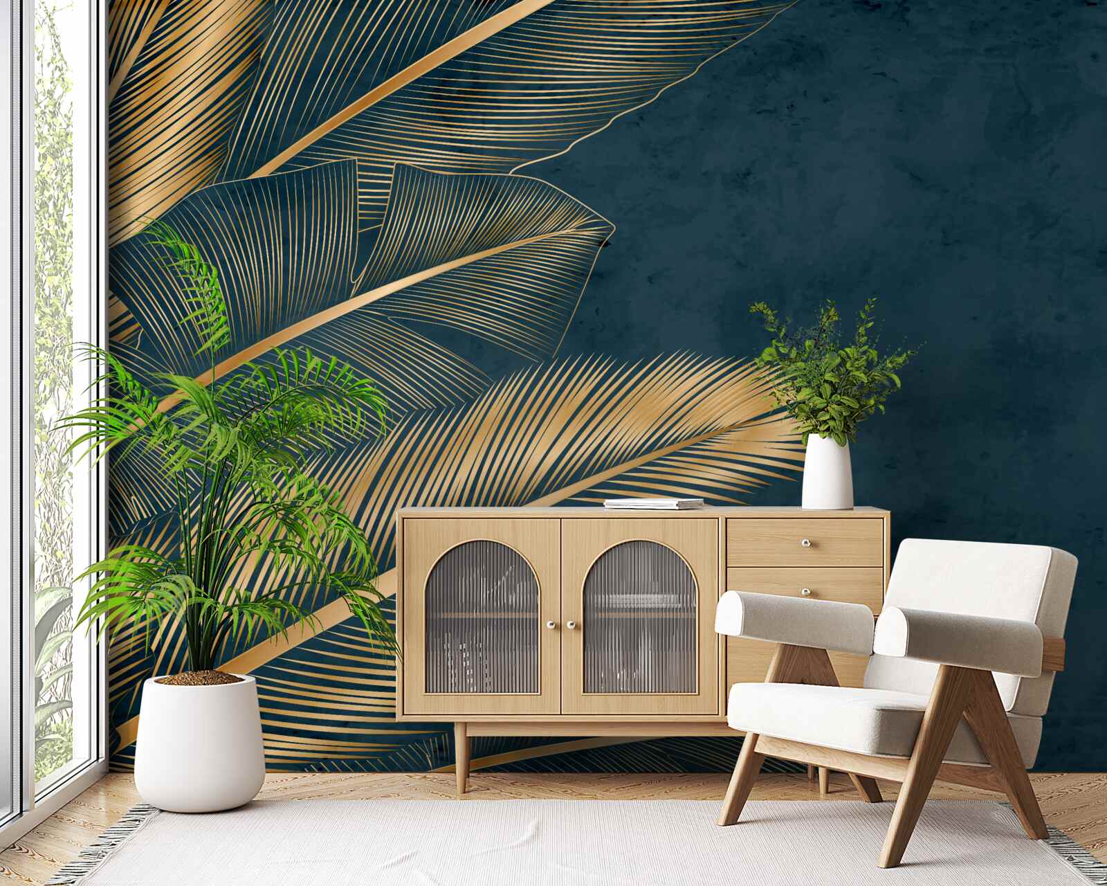 Fototapeta w nocy liście paproci mienią się złotem