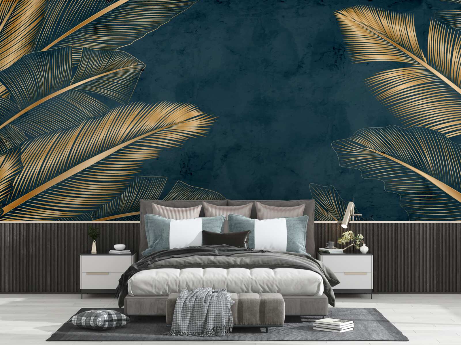 Fototapeta w nocy liście paproci mienią się złotem