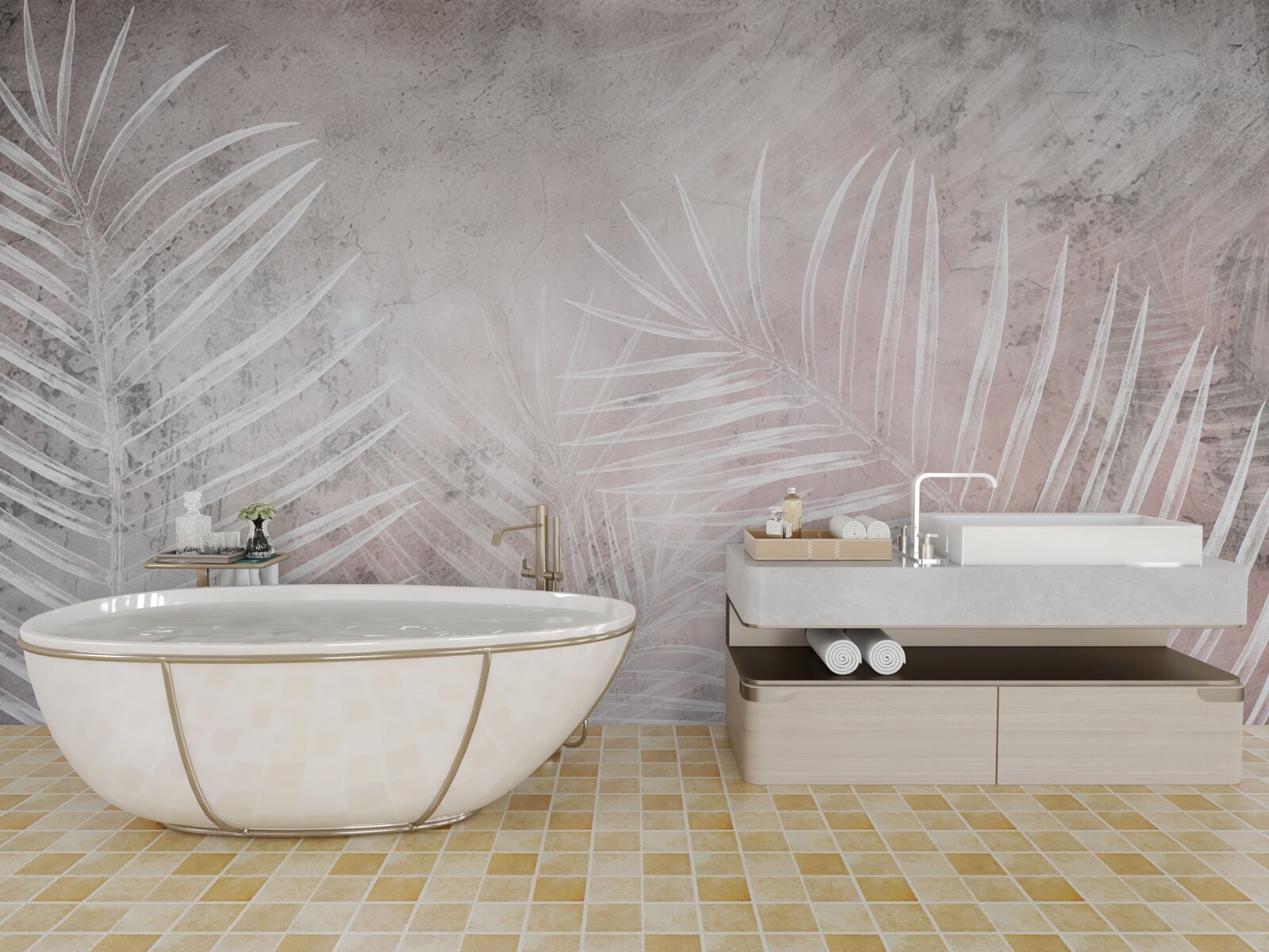 Fototapeta szerokie białe liście na miękkim tle