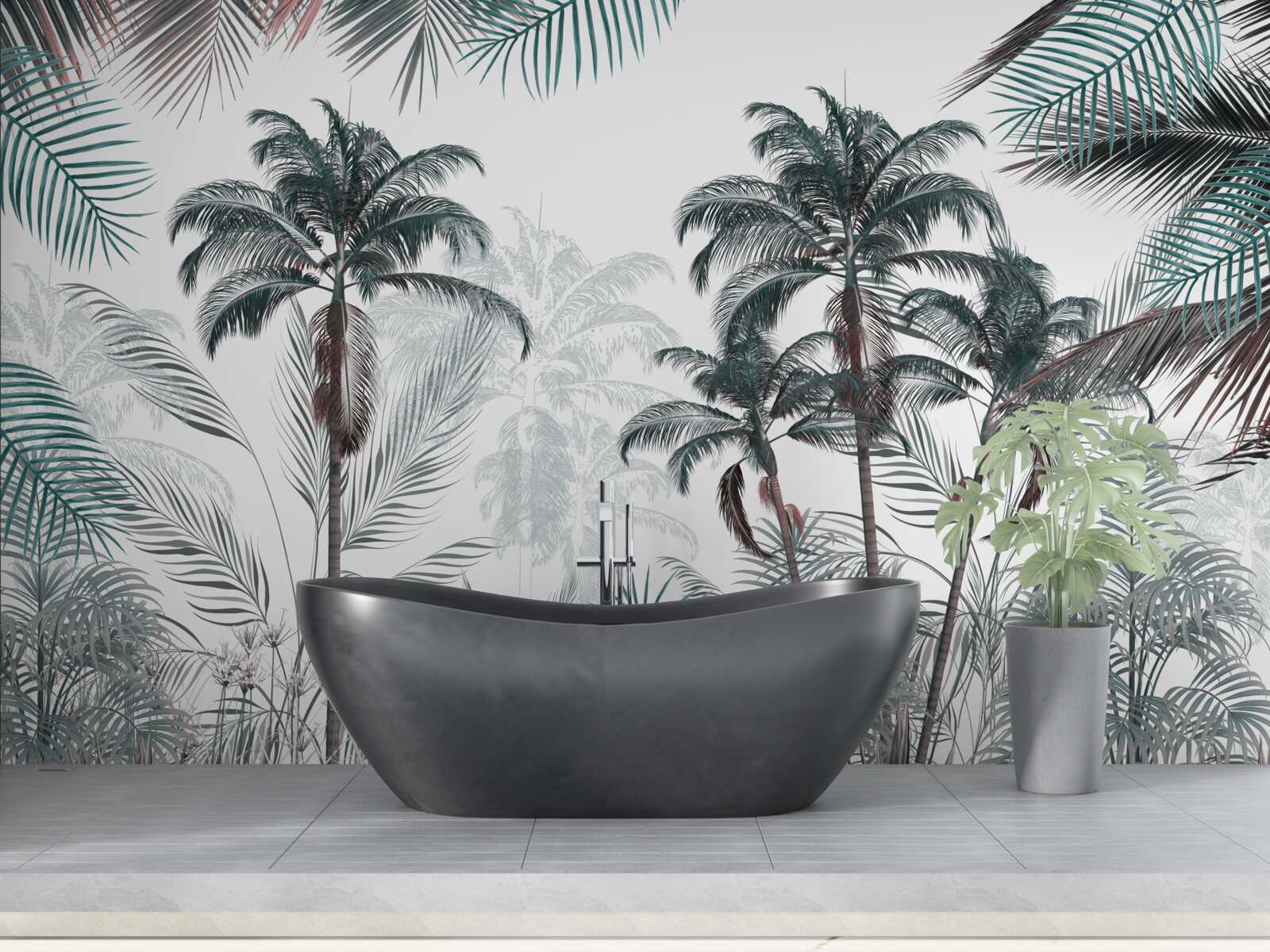 Fototapeta lasy tropikalne, palmy i paprocie