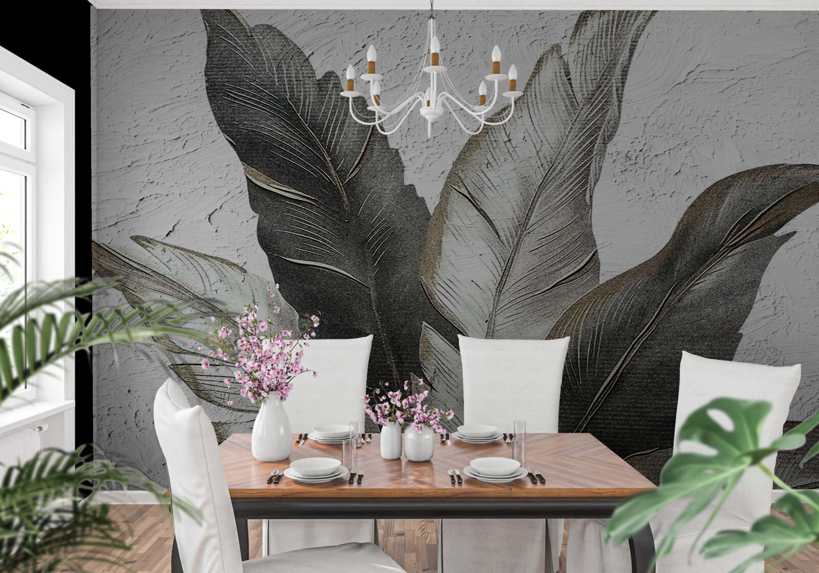 Fototapeta duże liście są zielono-białe