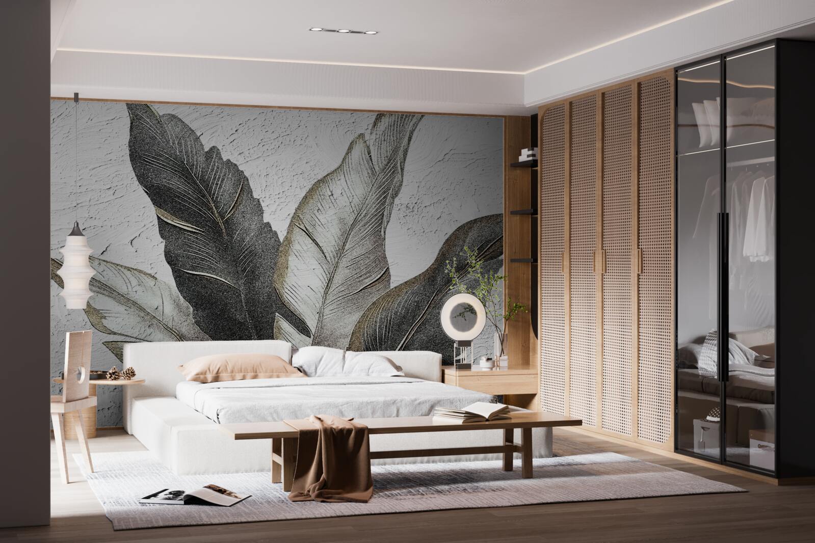 Fototapeta duże liście są zielono-białe