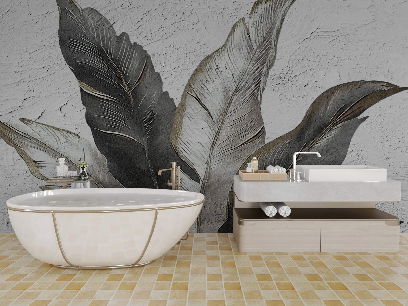 Fototapeta duże liście są zielono-białe