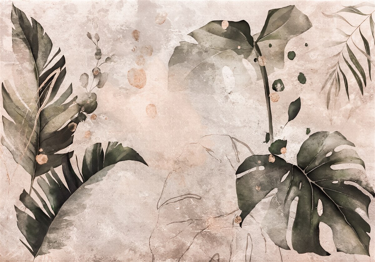 Fototapeta akwarele przedstawiające duże liście tropikalne