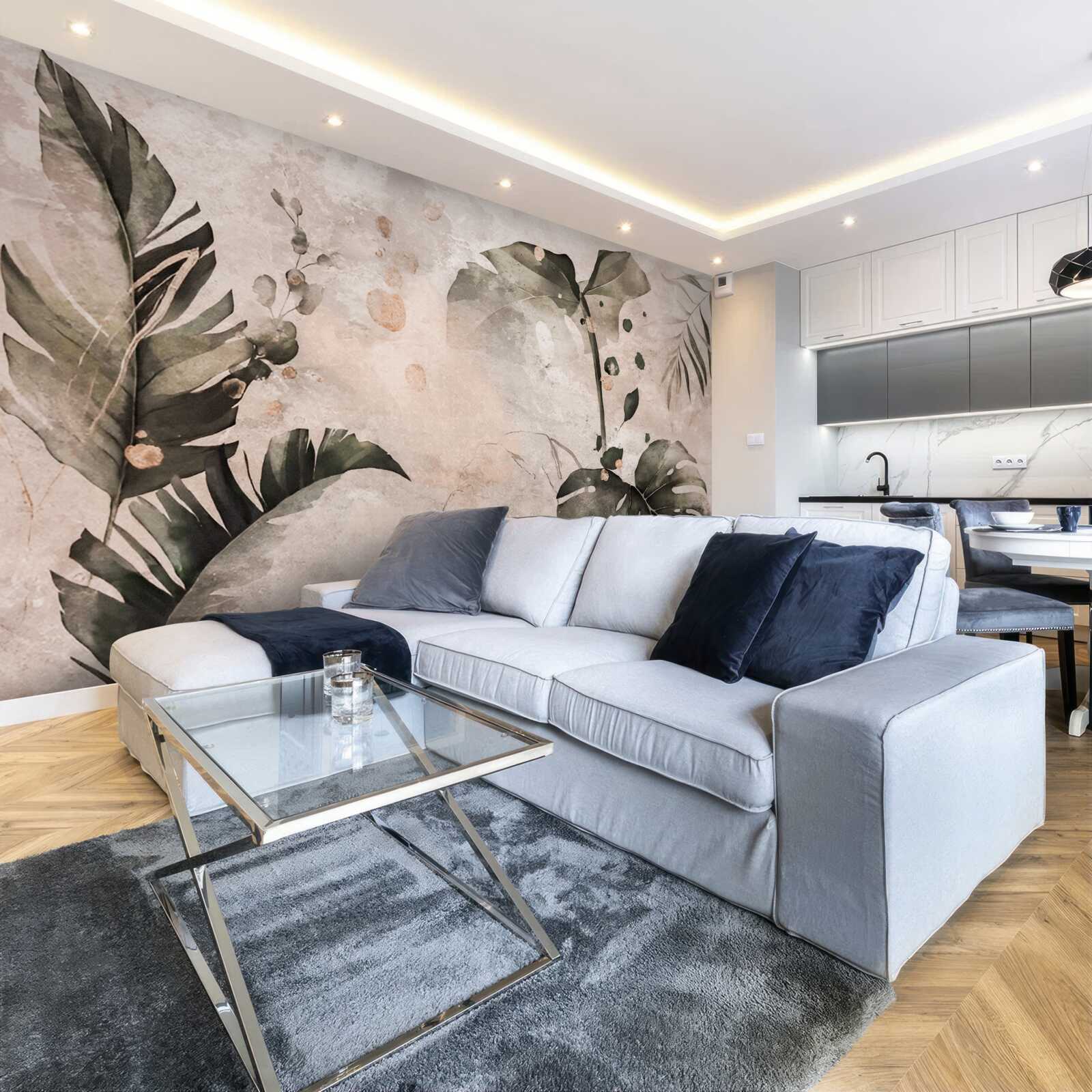 Fototapeta akwarele przedstawiające duże liście tropikalne