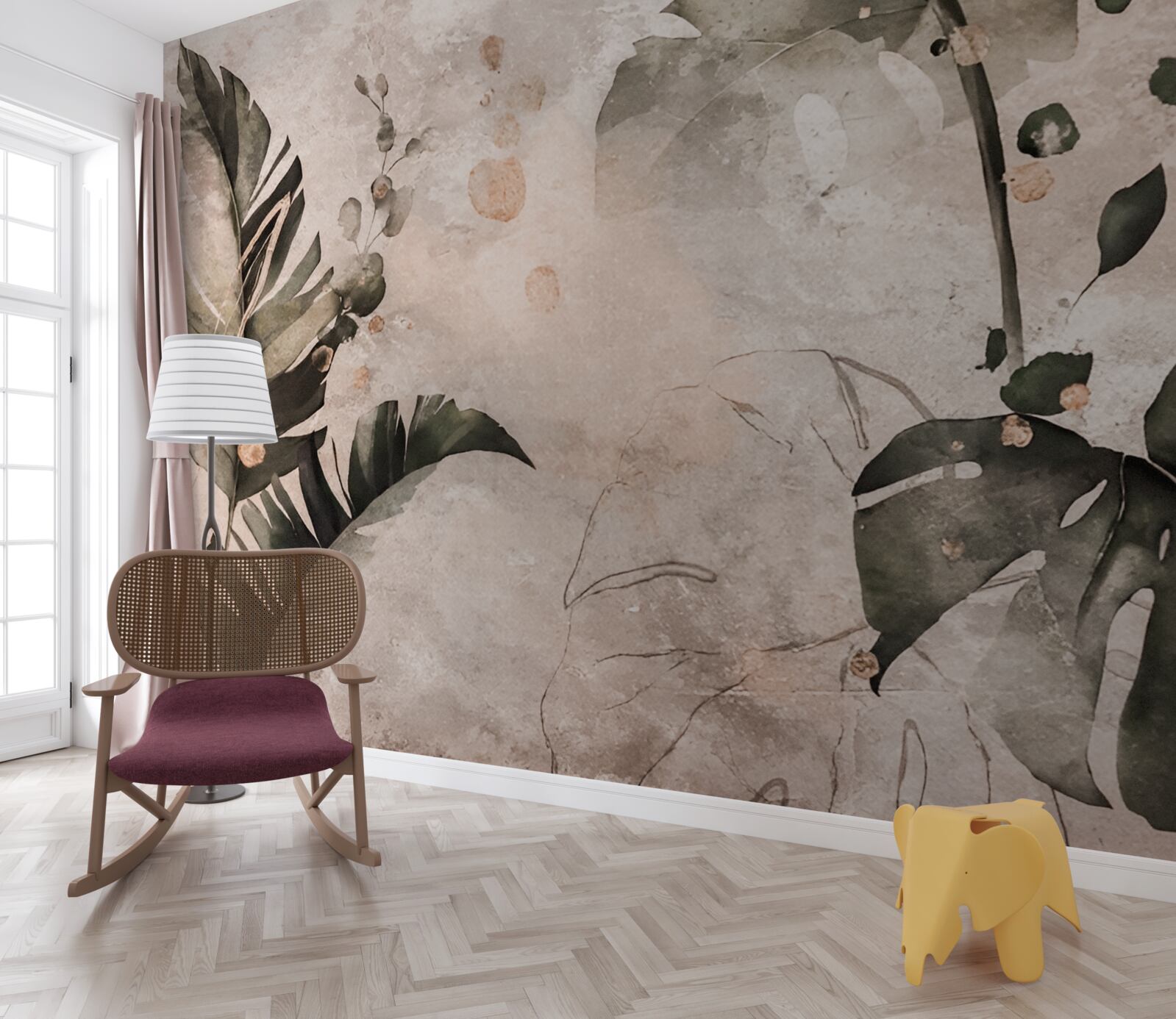 Fototapeta akwarele przedstawiające duże liście tropikalne