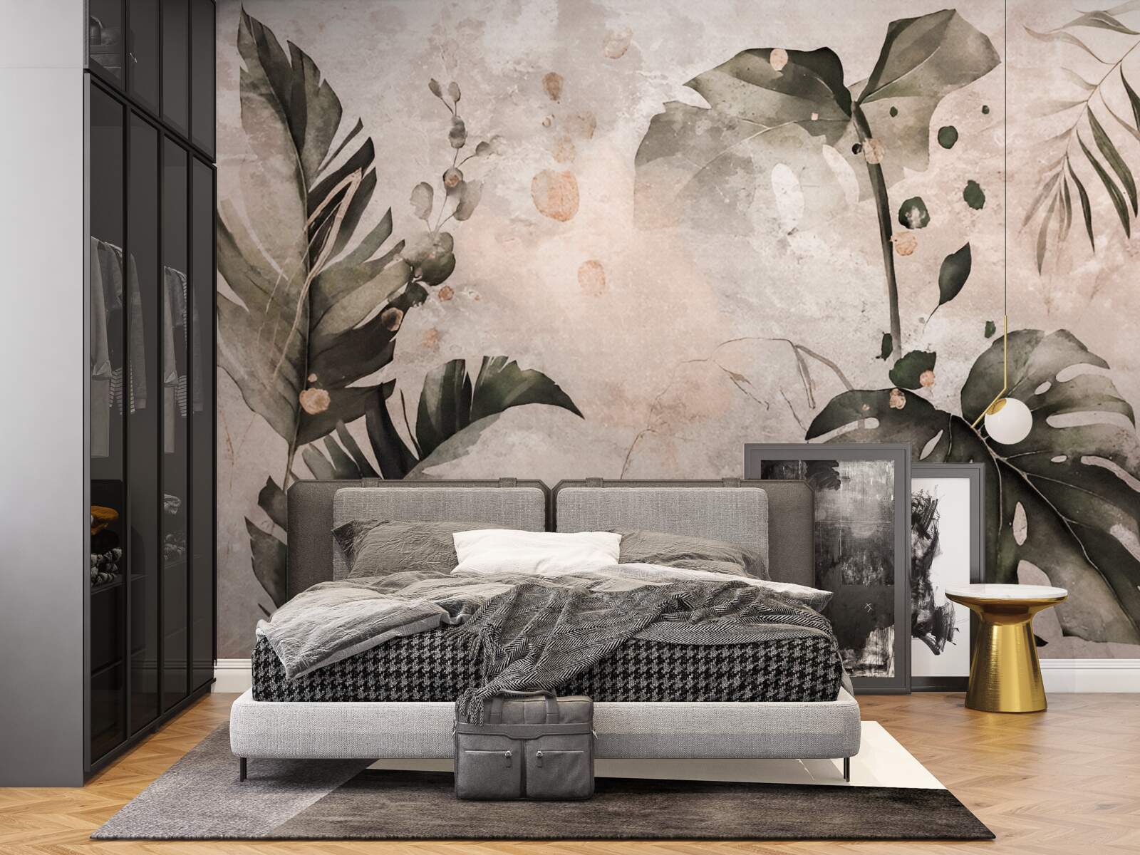 Fototapeta akwarele przedstawiające duże liście tropikalne