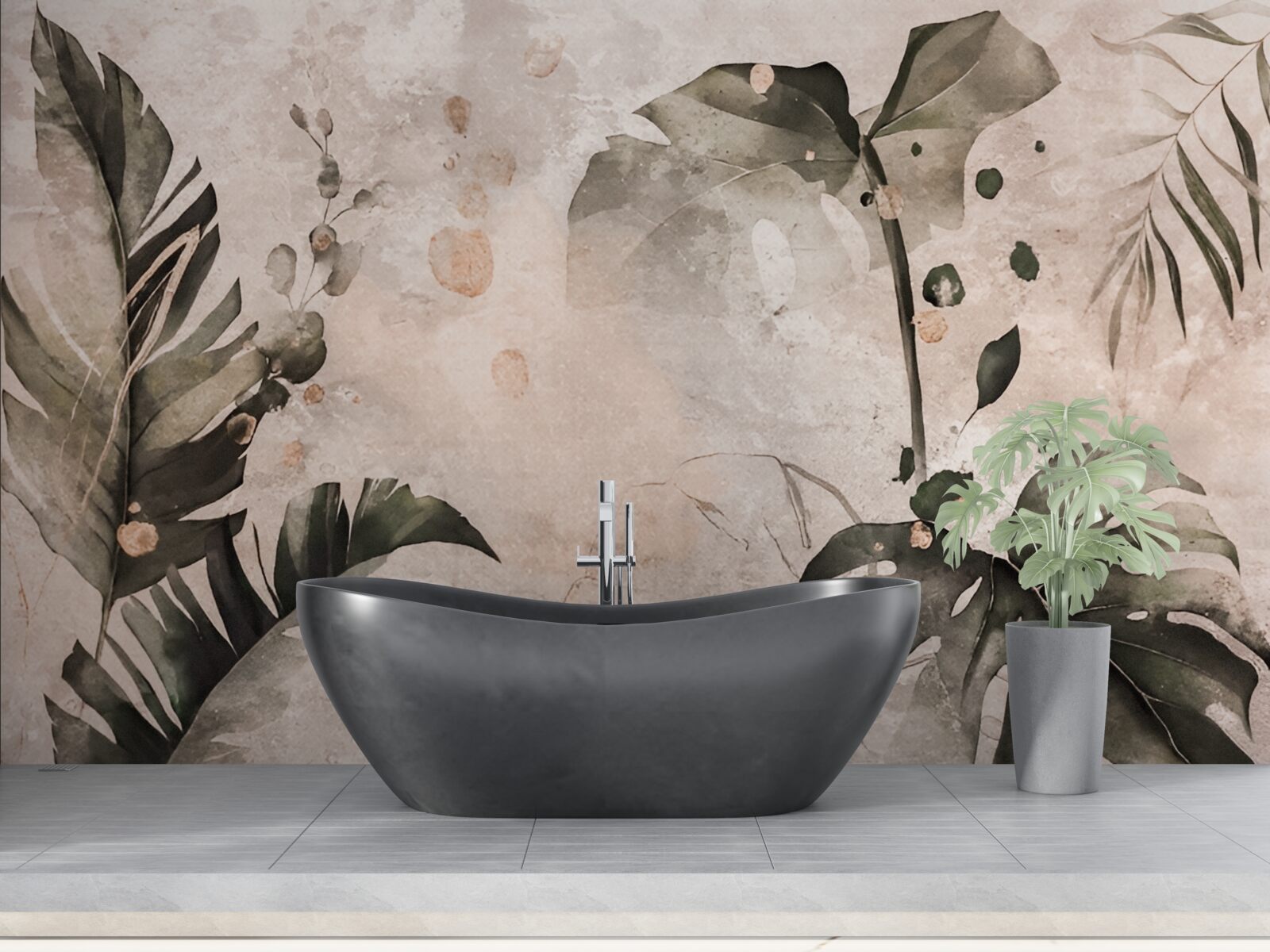 Fototapeta akwarele przedstawiające duże liście tropikalne