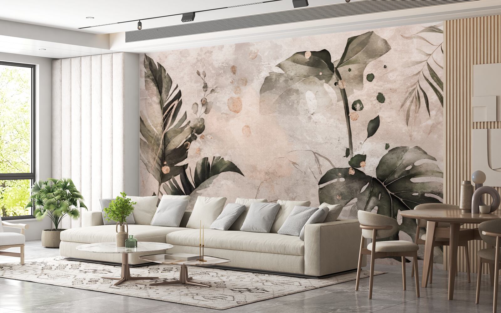 Fototapeta akwarele przedstawiające duże liście tropikalne