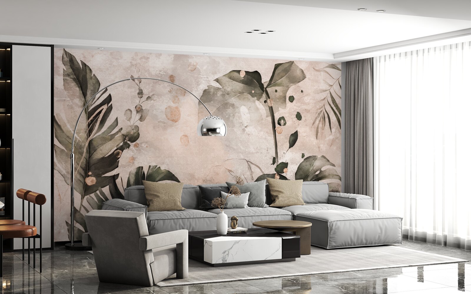 Fototapeta akwarele przedstawiające duże liście tropikalne