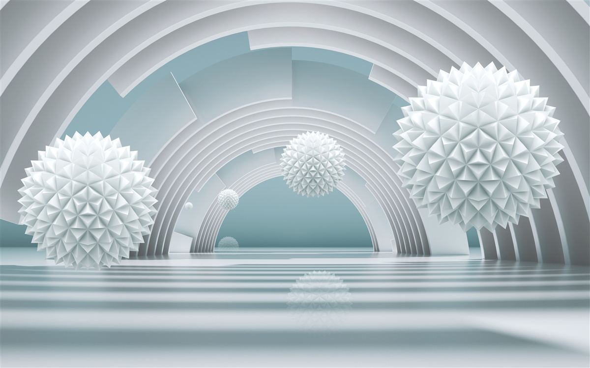 Fototapeta pływające ostre kule i okrągły tunel